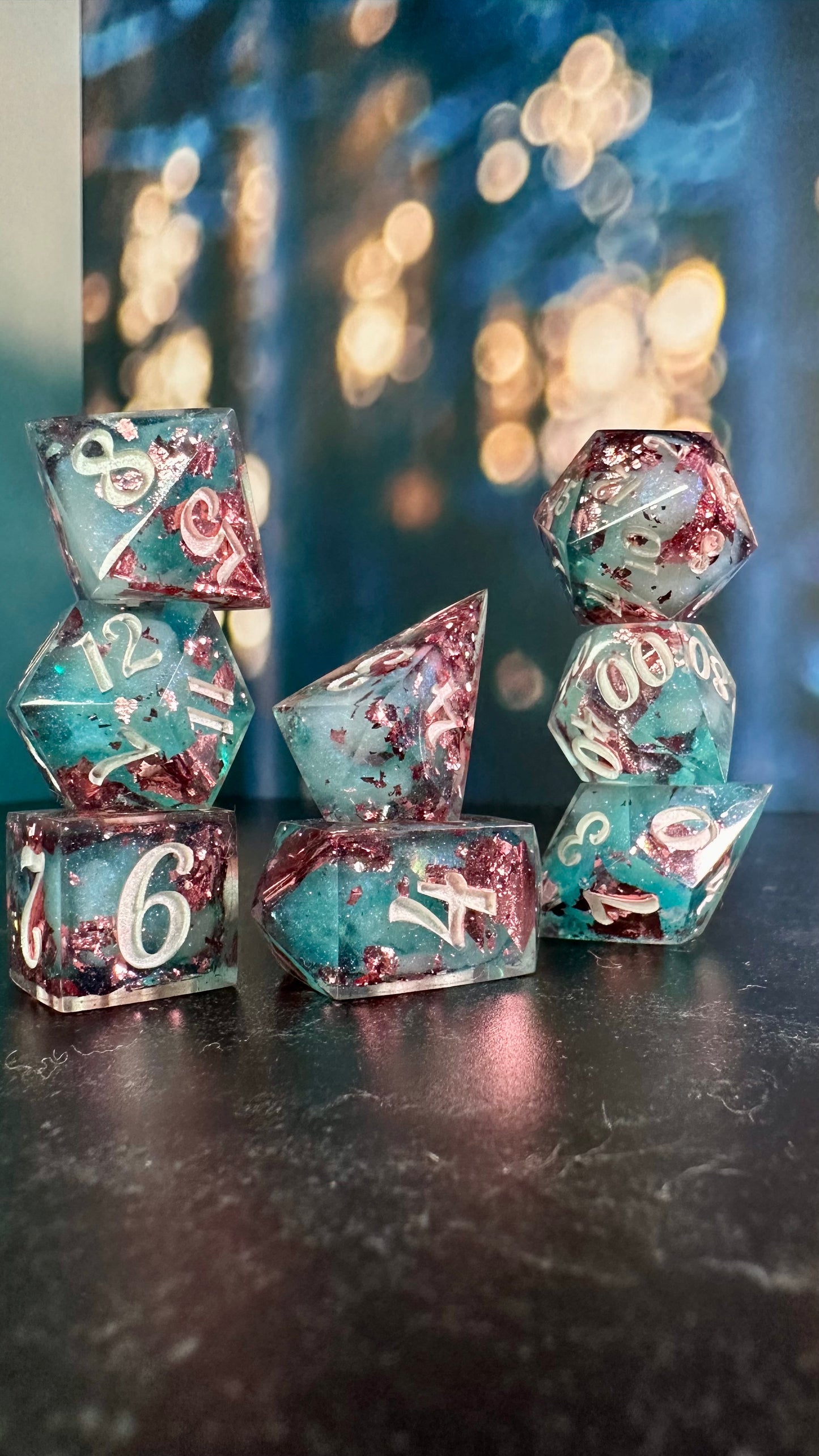 Trans Pride (Dreamy) 8 piece polyhedral dice set (Large) (Beta) Pobody's Nerfect