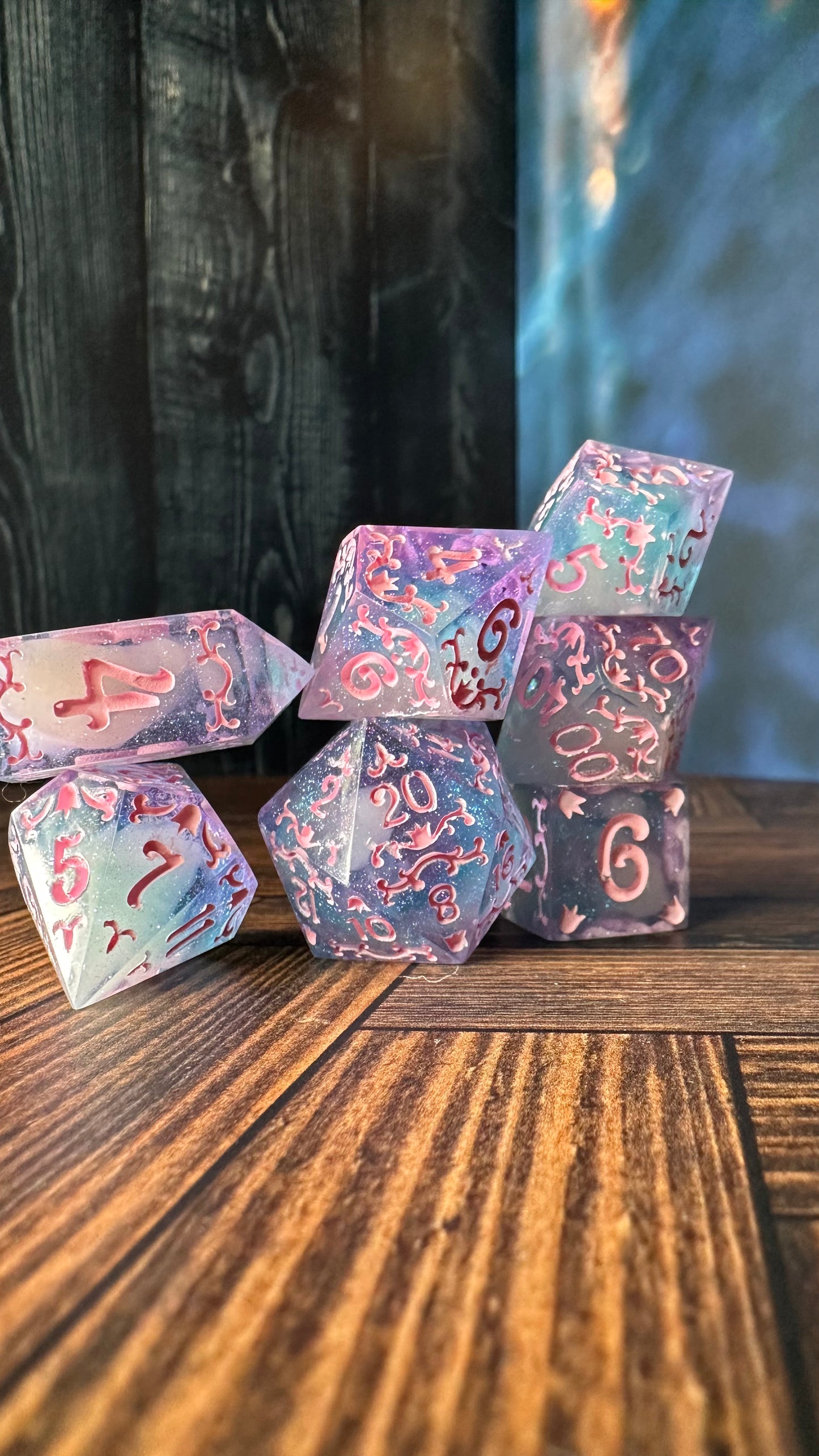 Cotton Candy Glitter Clouds  - 7 piece jumbo filigree dice set