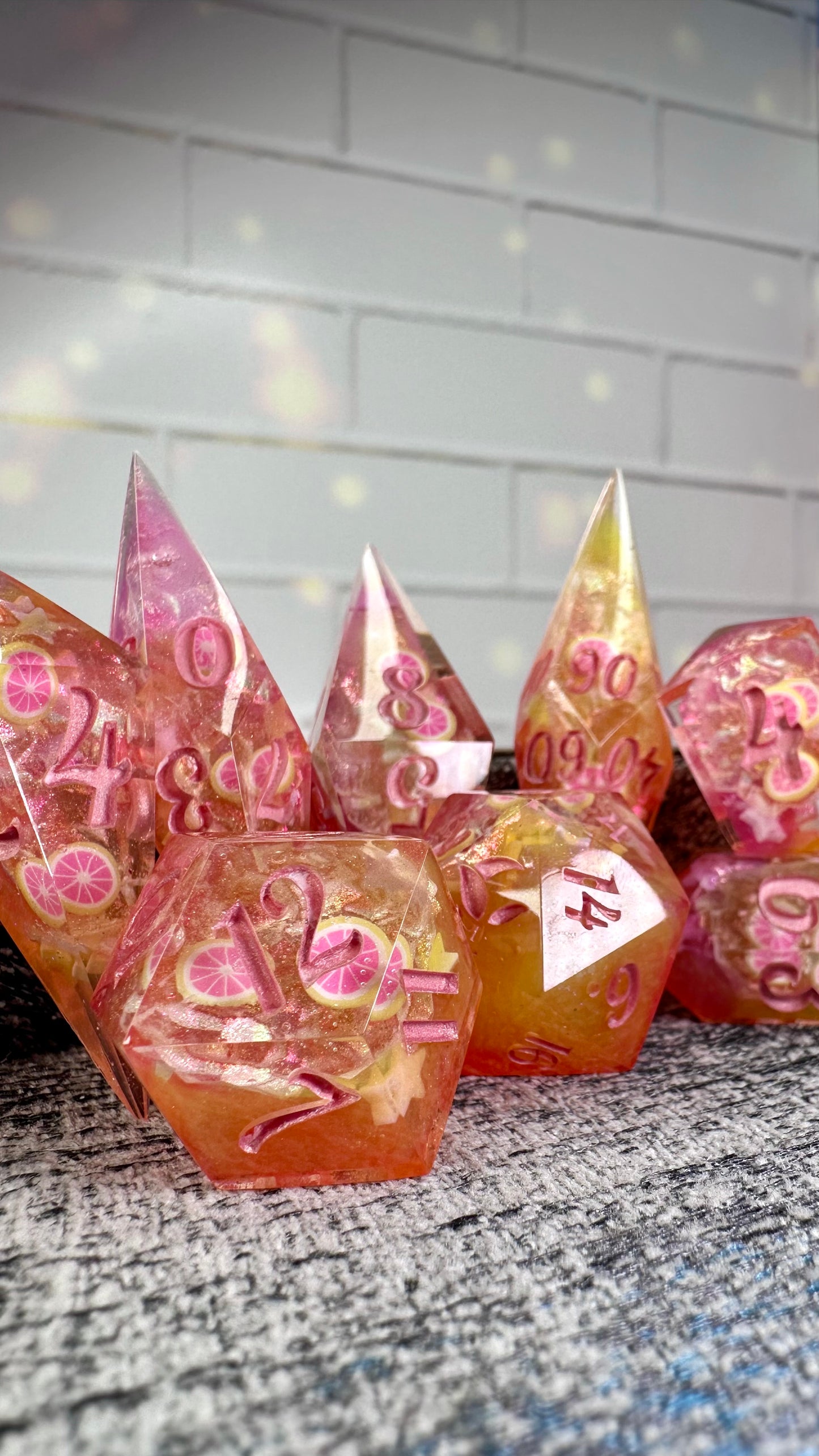 Lemonade at the Pink Pony Club Geode Dice- 8 piece polyhedral dice set- (Pointy Bois)