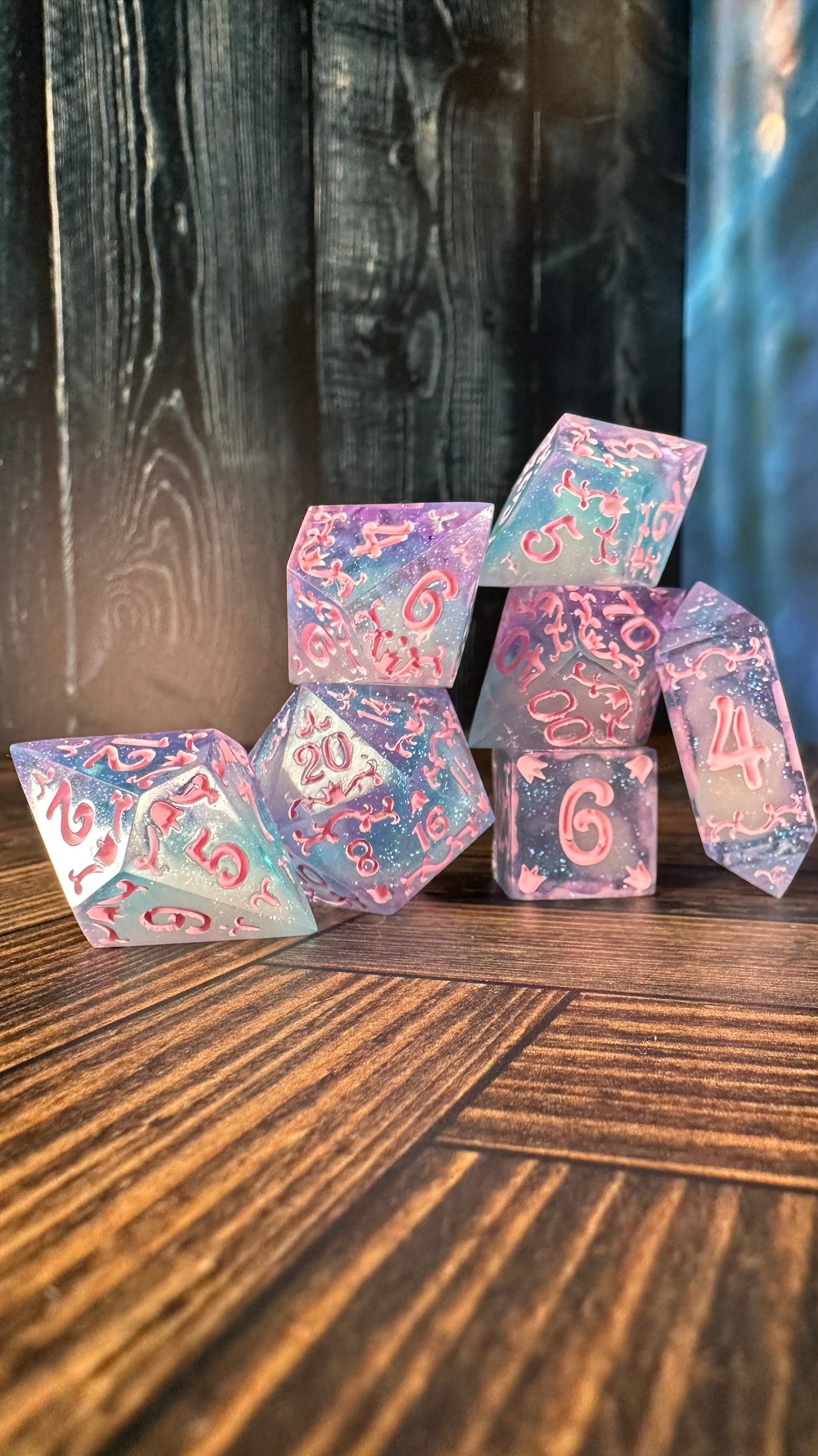 Cotton Candy Glitter Clouds  - 7 piece jumbo filigree dice set