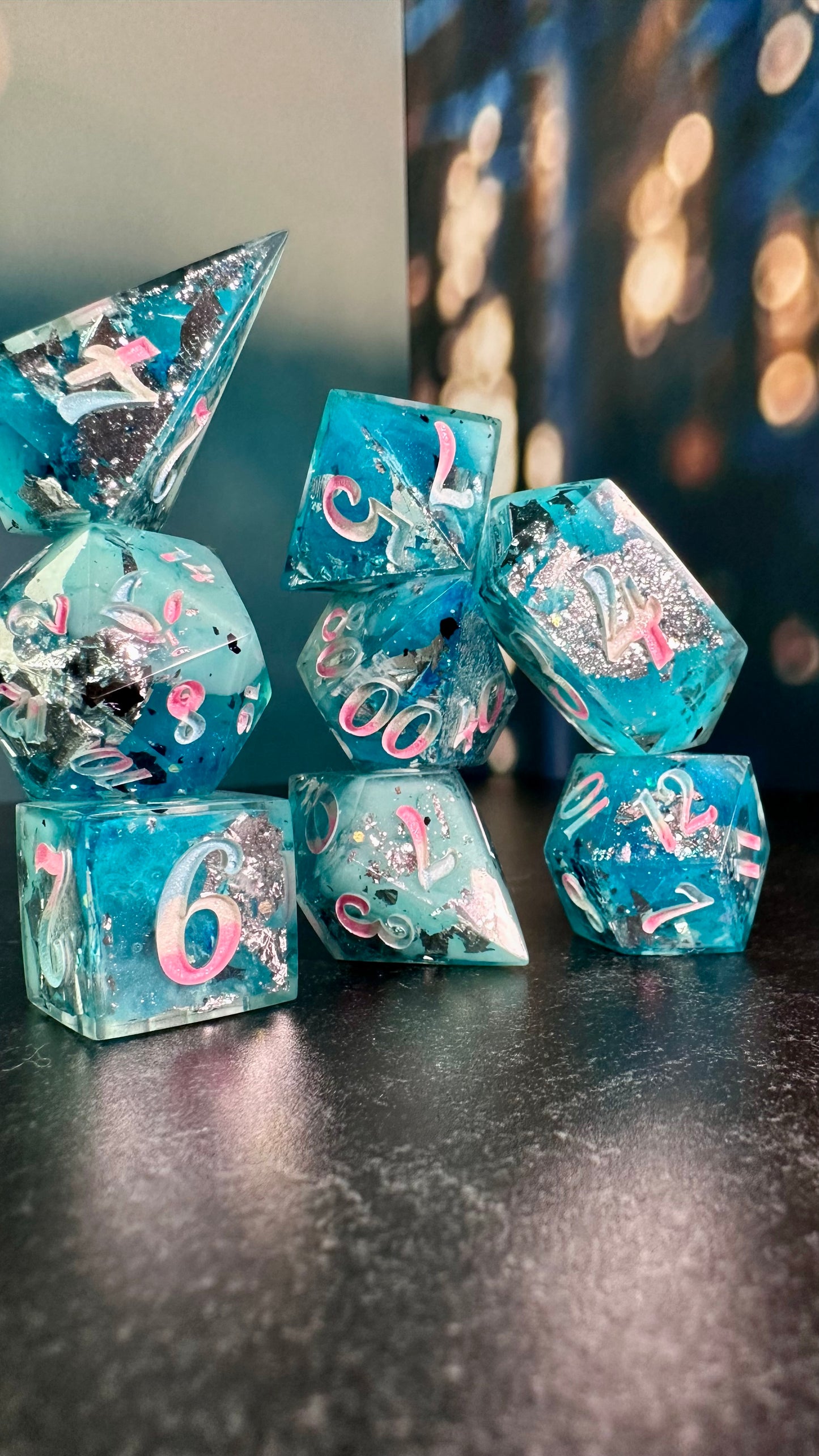 Trans Pride (Icy) 8 piece polyhedral dice set (Large) (Beta) Pobody's Nerfect