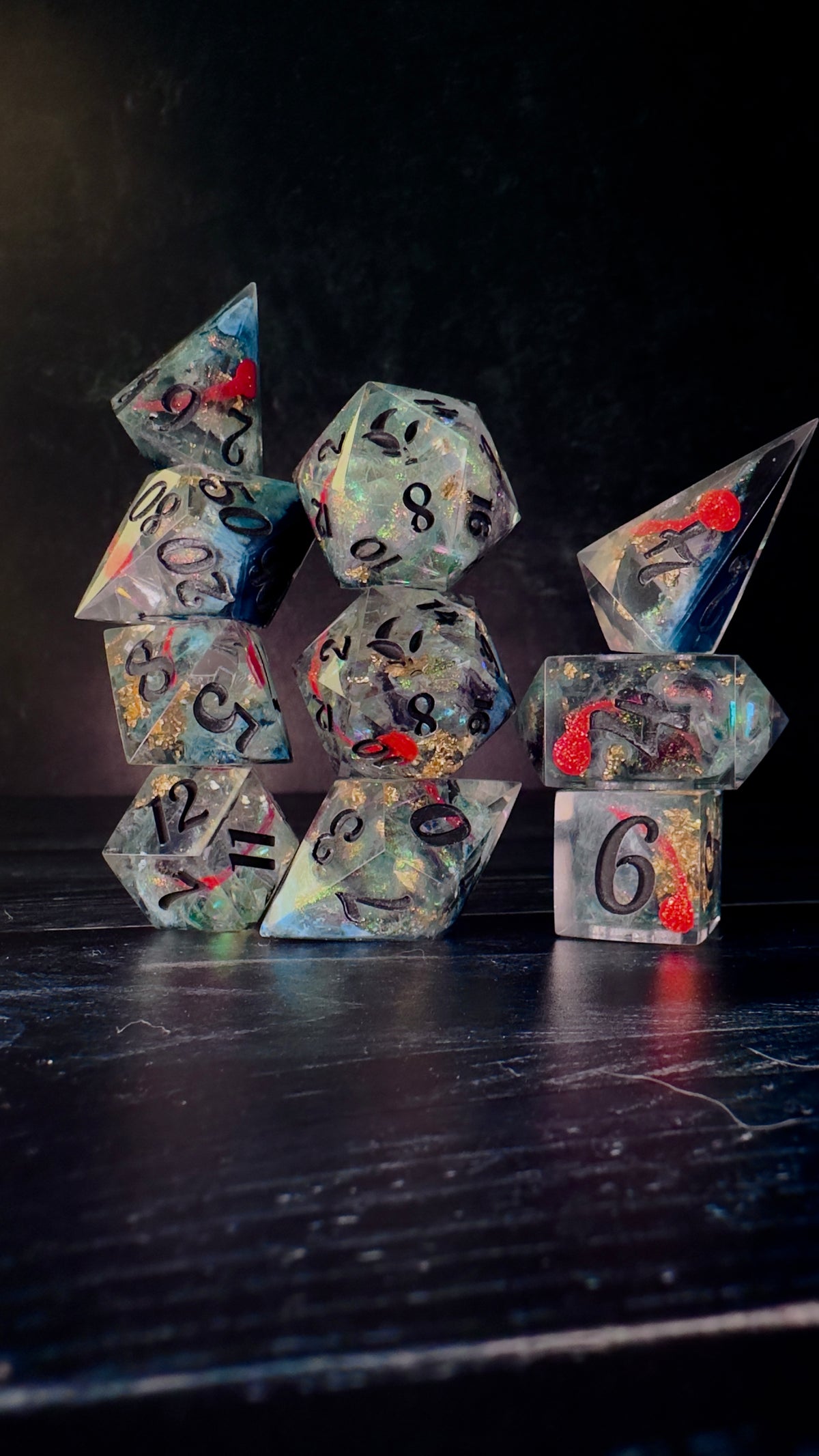 Petrova Line v2-Moonset (Pobody’s Nerfect) -8 piece polyhedral dice set (Large)