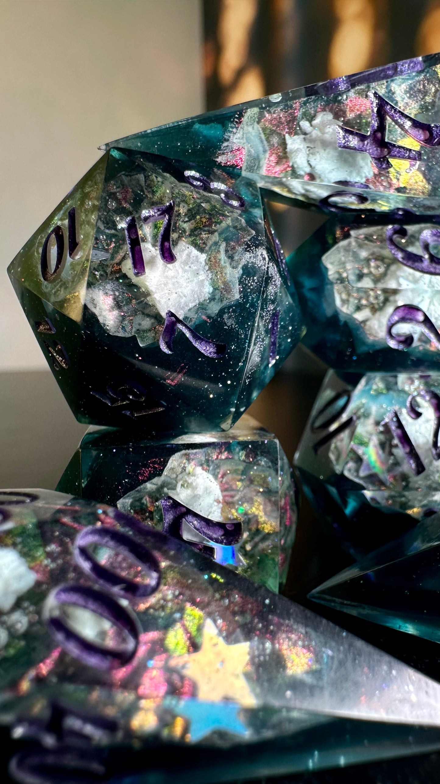 Twilight Cosmic Sky Geode - 8 piece polyhedral dice set- (Pointy Bois)- Pobody’s Nerfect