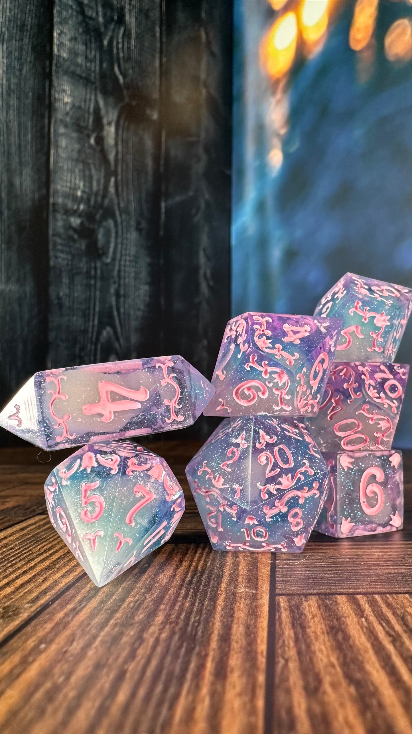 Cotton Candy Glitter Clouds  - 7 piece jumbo filigree dice set