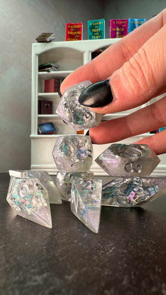 Winter Court Geodes- 8 piece polyhedral dice set- (Pointy Bois)