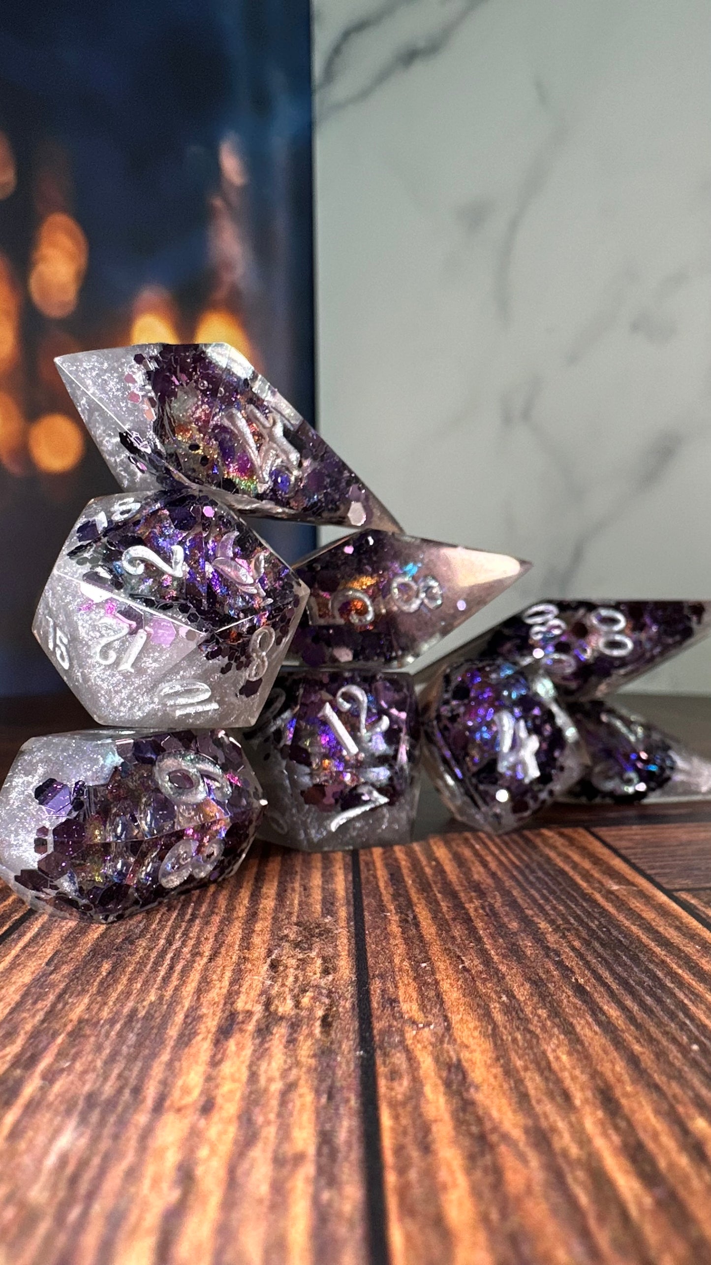 Starborn Fae Geode - 8 piece polyhedral dice set- (Pointy Bois)- Pobody’s Nerfect