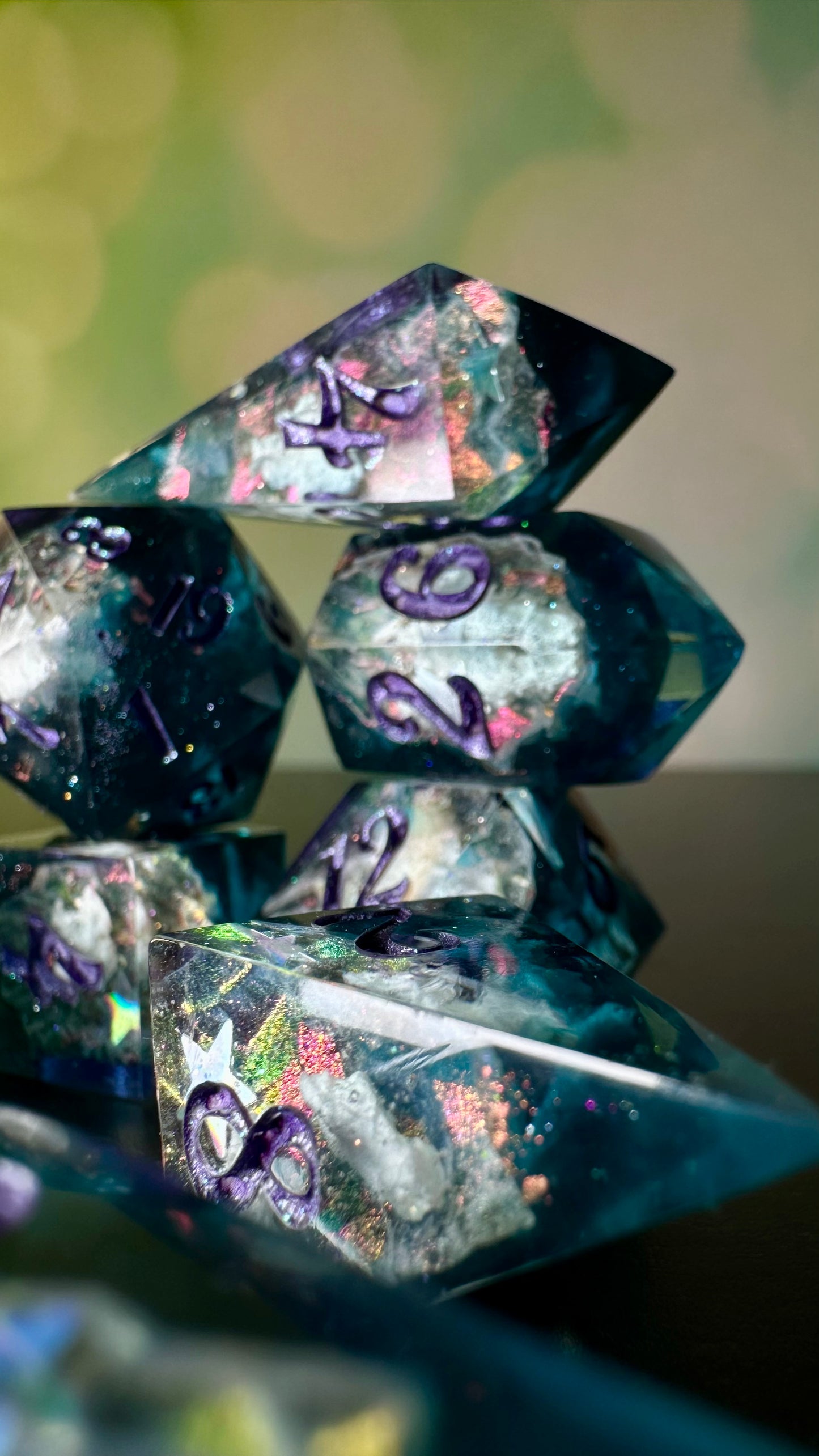 Twilight Cosmic Sky Geode - 8 piece polyhedral dice set- (Pointy Bois)- Pobody’s Nerfect