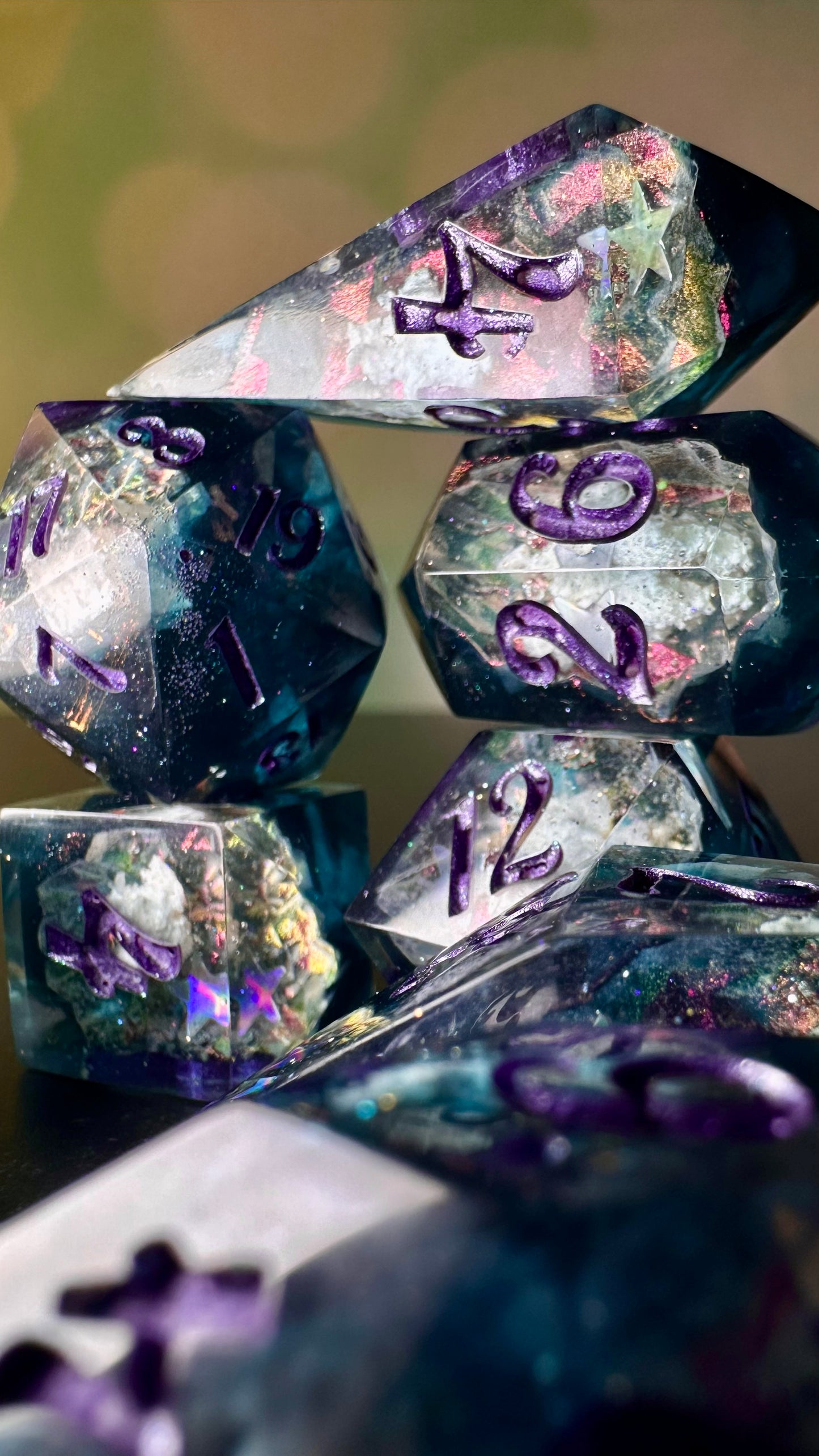 Twilight Cosmic Sky Geode - 8 piece polyhedral dice set- (Pointy Bois)- Pobody’s Nerfect