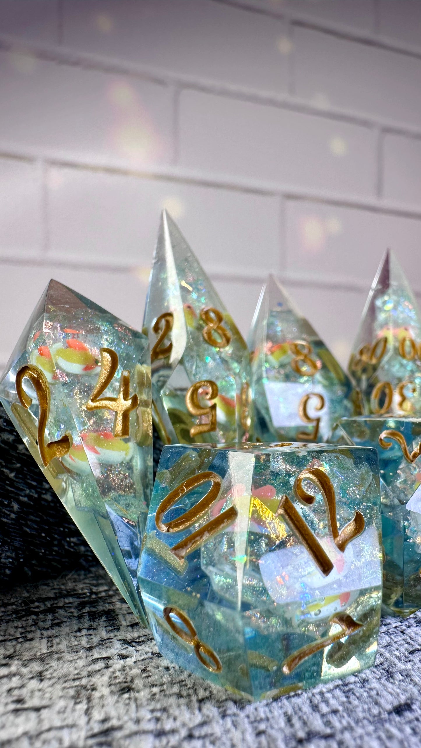 Mom's Koi Pond Geode Dice- 8 piece polyhedral dice set- (Pointy Bois)