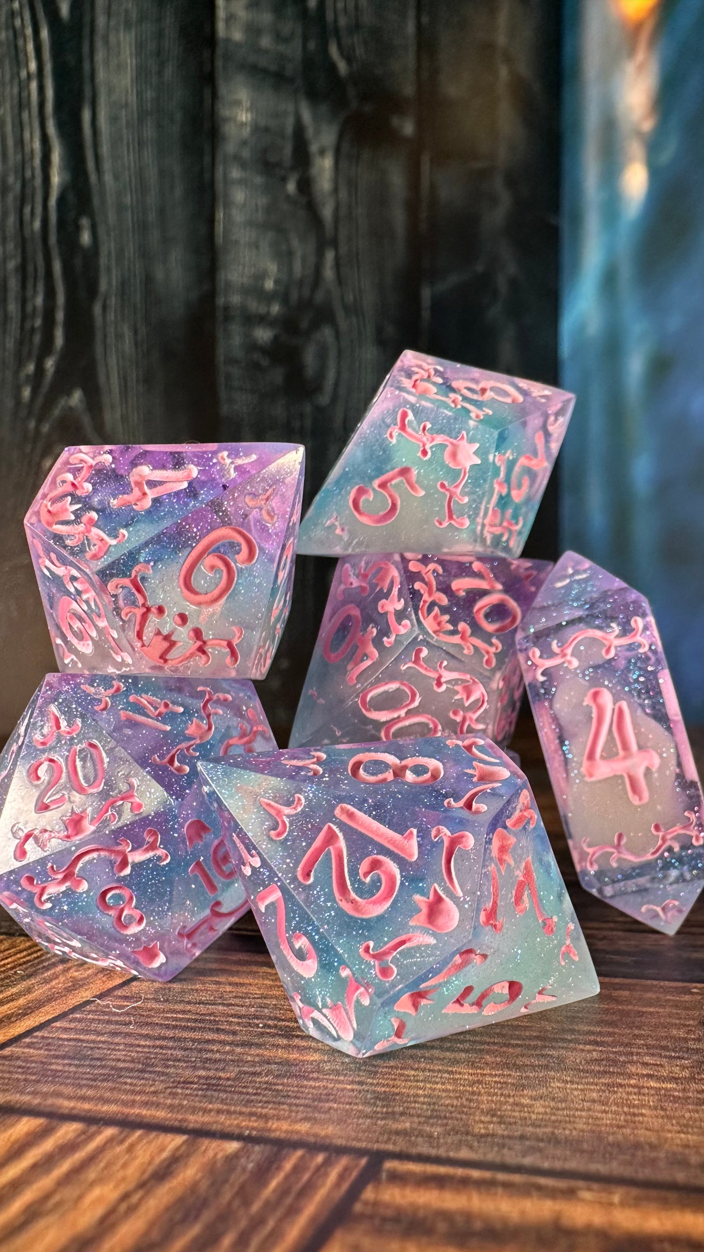 Cotton Candy Glitter Clouds  - 7 piece jumbo filigree dice set