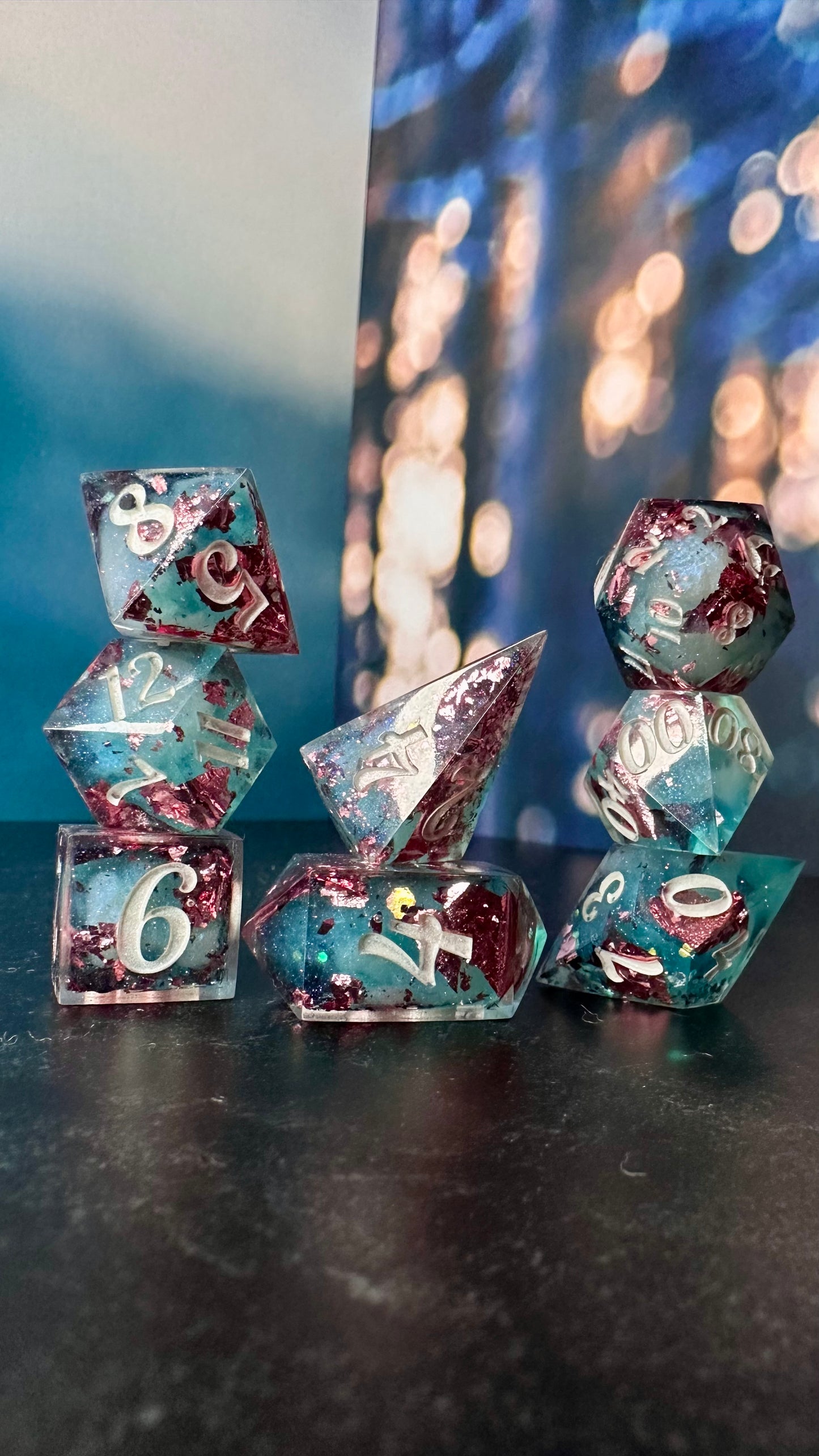 Trans Pride (Dreamy) 8 piece polyhedral dice set (Large) (Beta) Pobody's Nerfect