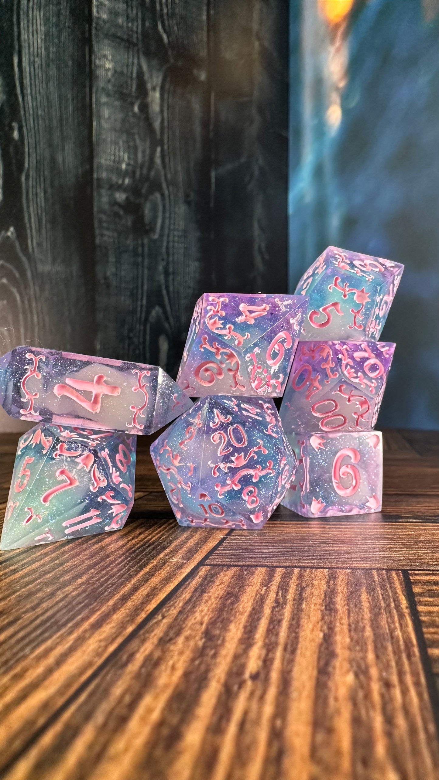 Cotton Candy Glitter Clouds  - 7 piece jumbo filigree dice set