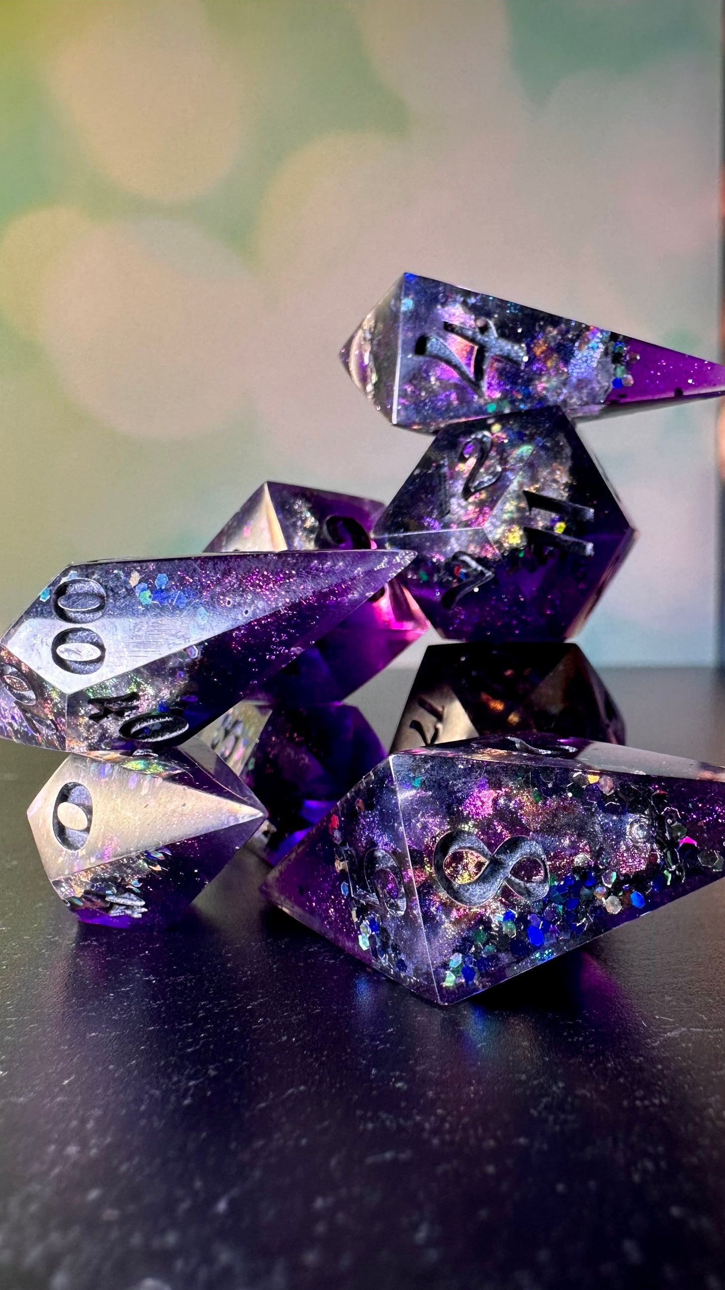 "The Darkness of Lovers" Geode - 8 piece polyhedral dice set- (Pointy Bois)- Pobody’s Nerfect