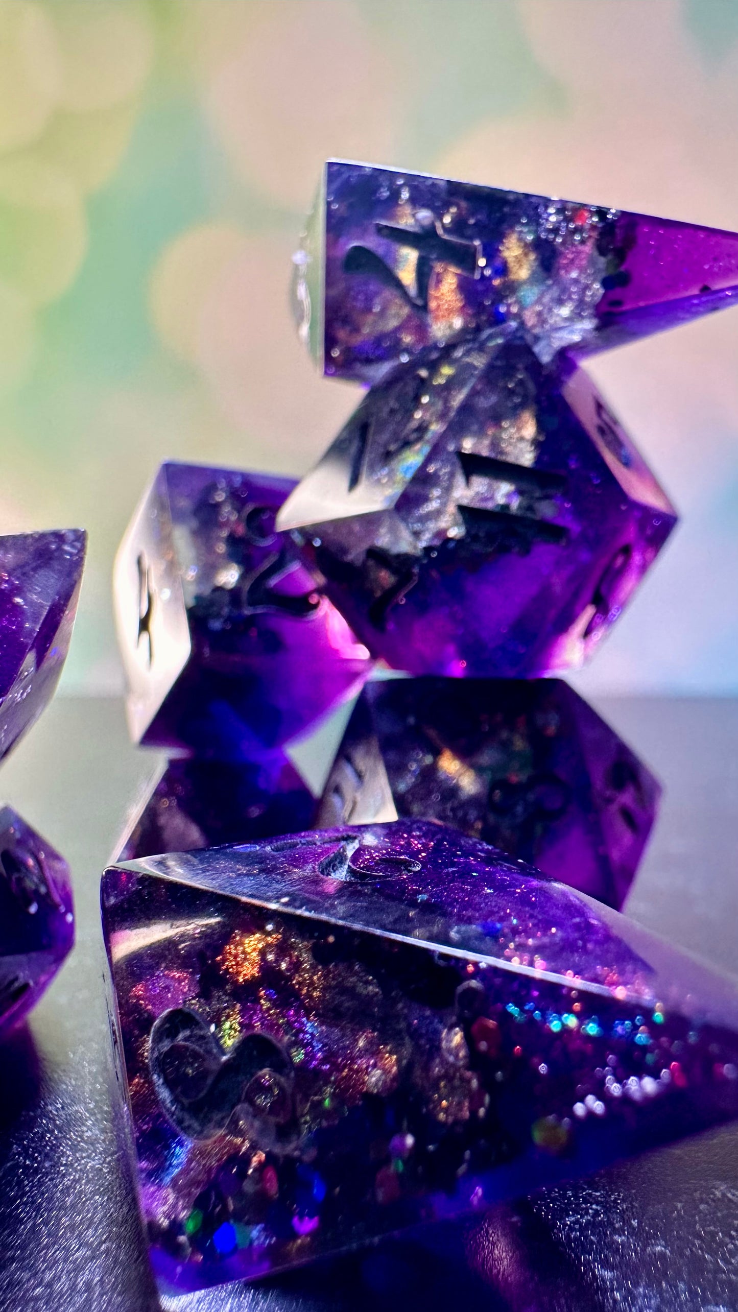 "The Darkness of Lovers" Geode - 8 piece polyhedral dice set- (Pointy Bois)- Pobody’s Nerfect