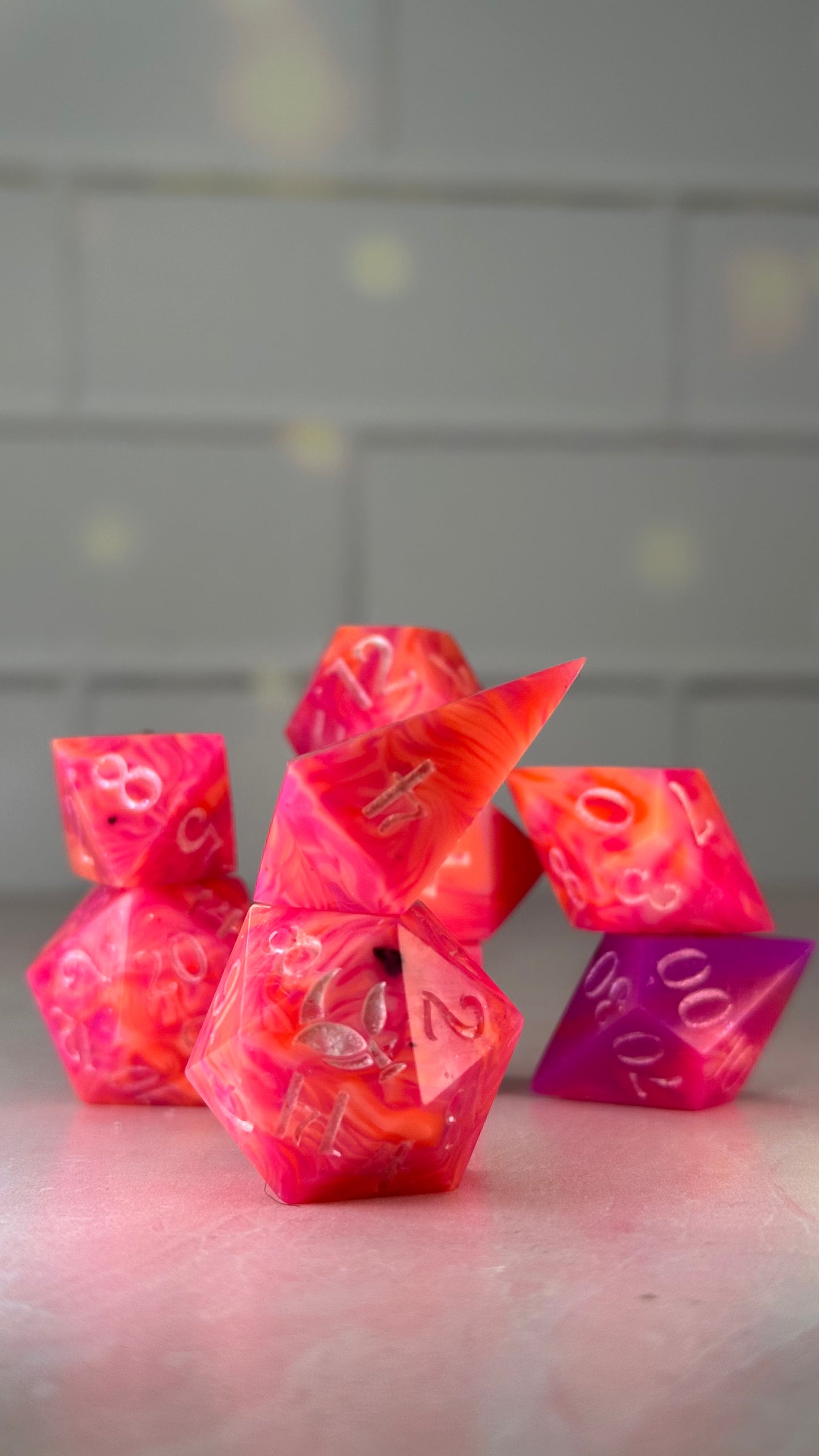 Lesbian Pride Sherbert - 8 piece polyhedral dice set