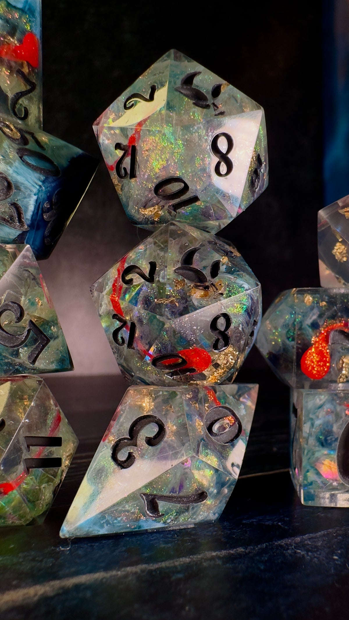 Petrova Line v2-Moonset (Pobody’s Nerfect) -8 piece polyhedral dice set (Large)