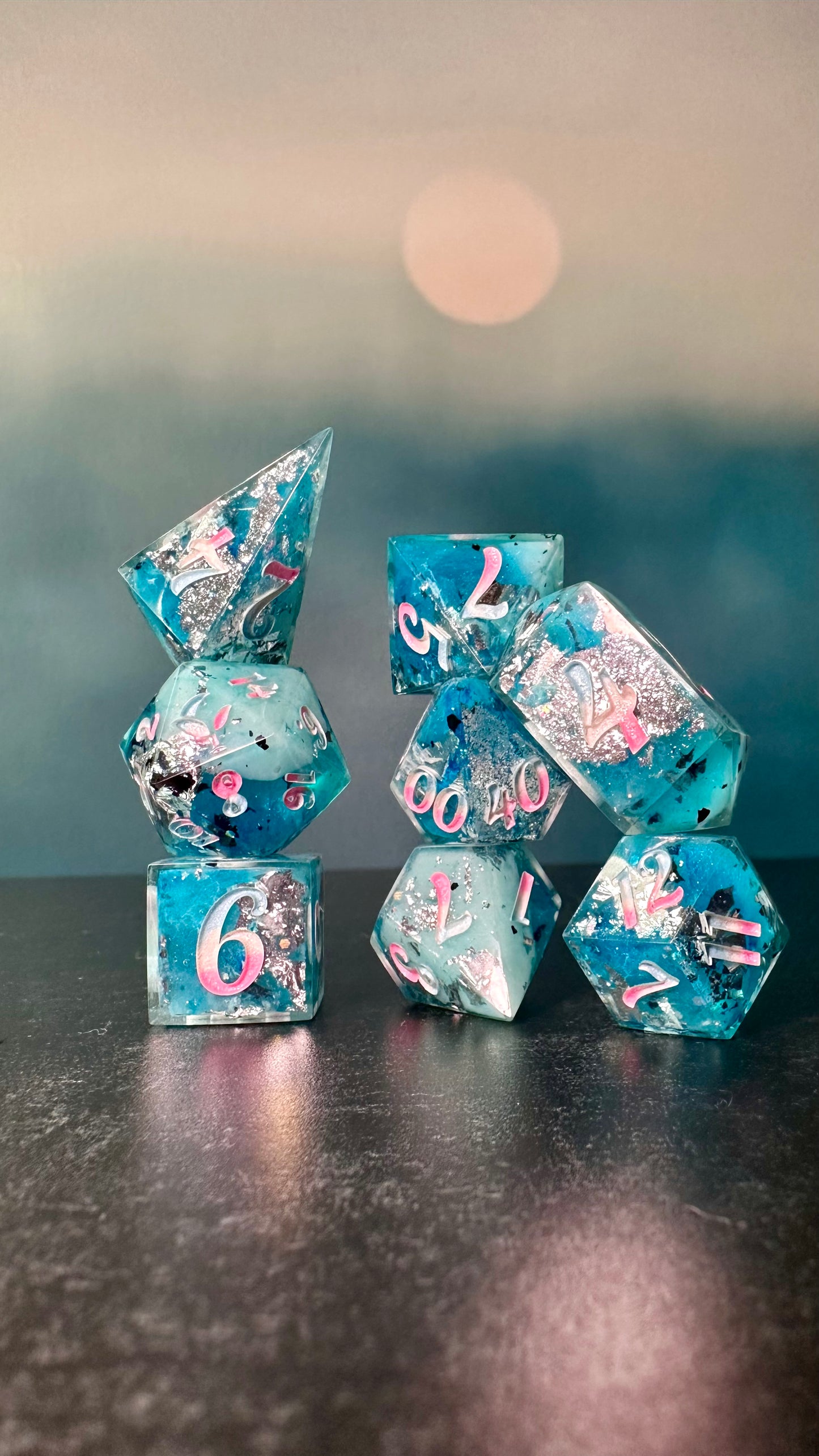 Trans Pride (Icy) 8 piece polyhedral dice set (Large) (Beta) Pobody's Nerfect