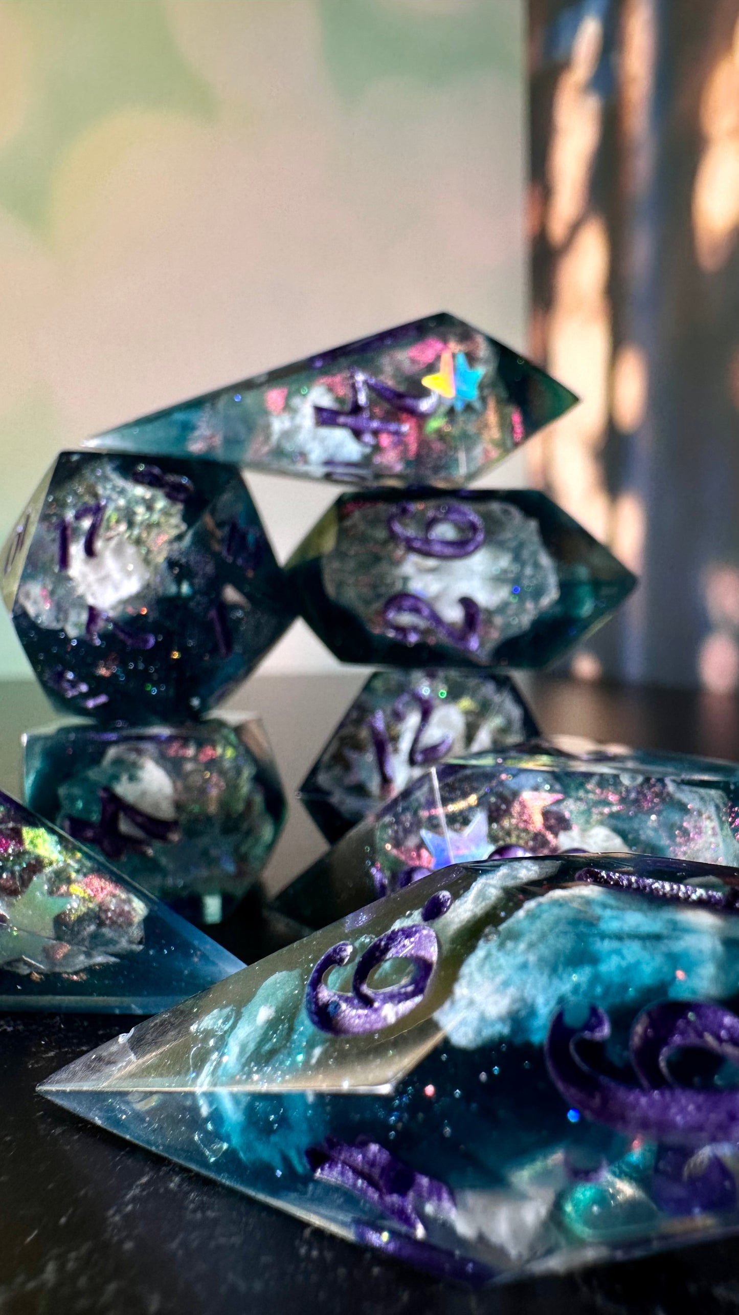 Twilight Cosmic Sky Geode - 8 piece polyhedral dice set- (Pointy Bois)- Pobody’s Nerfect