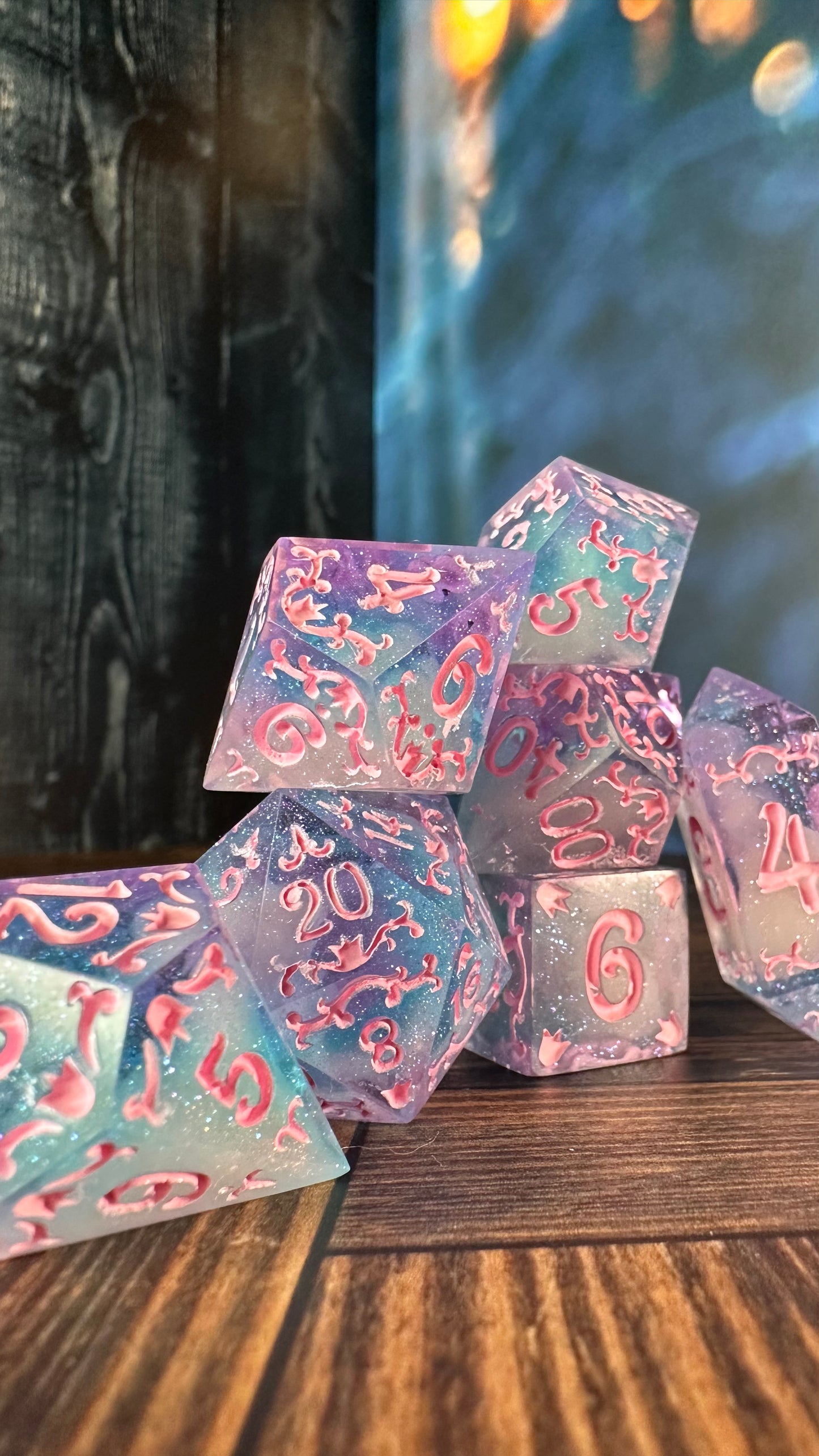 Cotton Candy Glitter Clouds  - 7 piece jumbo filigree dice set