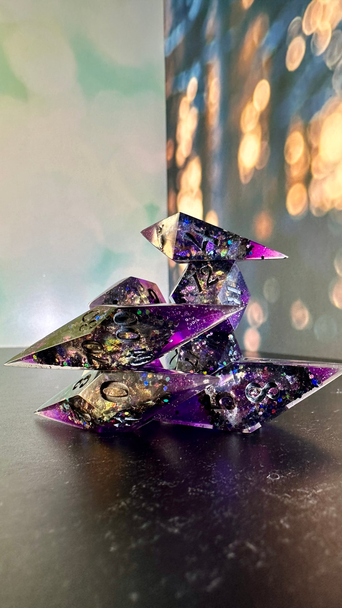 "The Darkness of Lovers" Geode - 8 piece polyhedral dice set- (Pointy Bois)- Pobody’s Nerfect