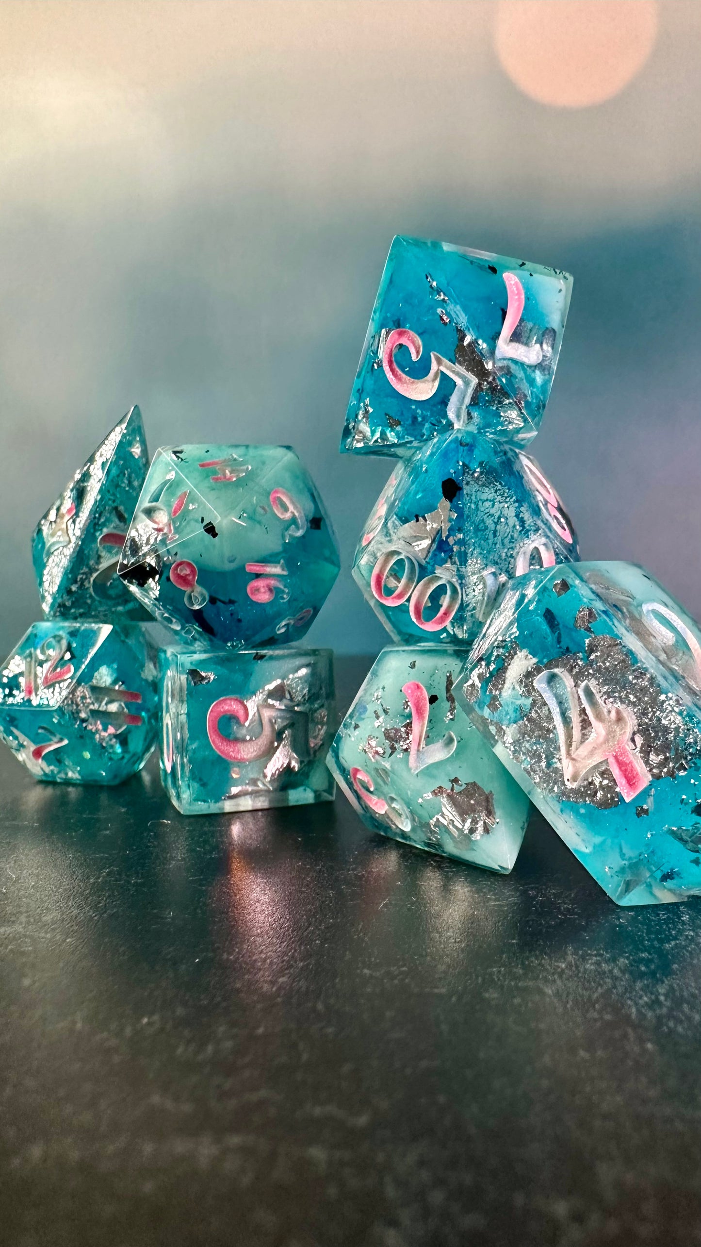 Trans Pride (Icy) 8 piece polyhedral dice set (Large) (Beta) Pobody's Nerfect