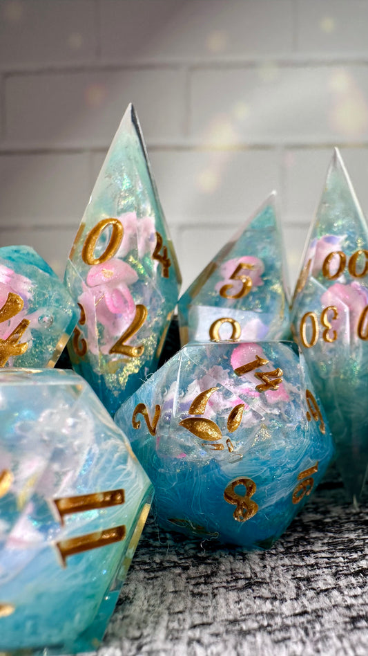 He shall be my squishy Geode Dice- 8 piece polyhedral dice set- (Pointy Bois)