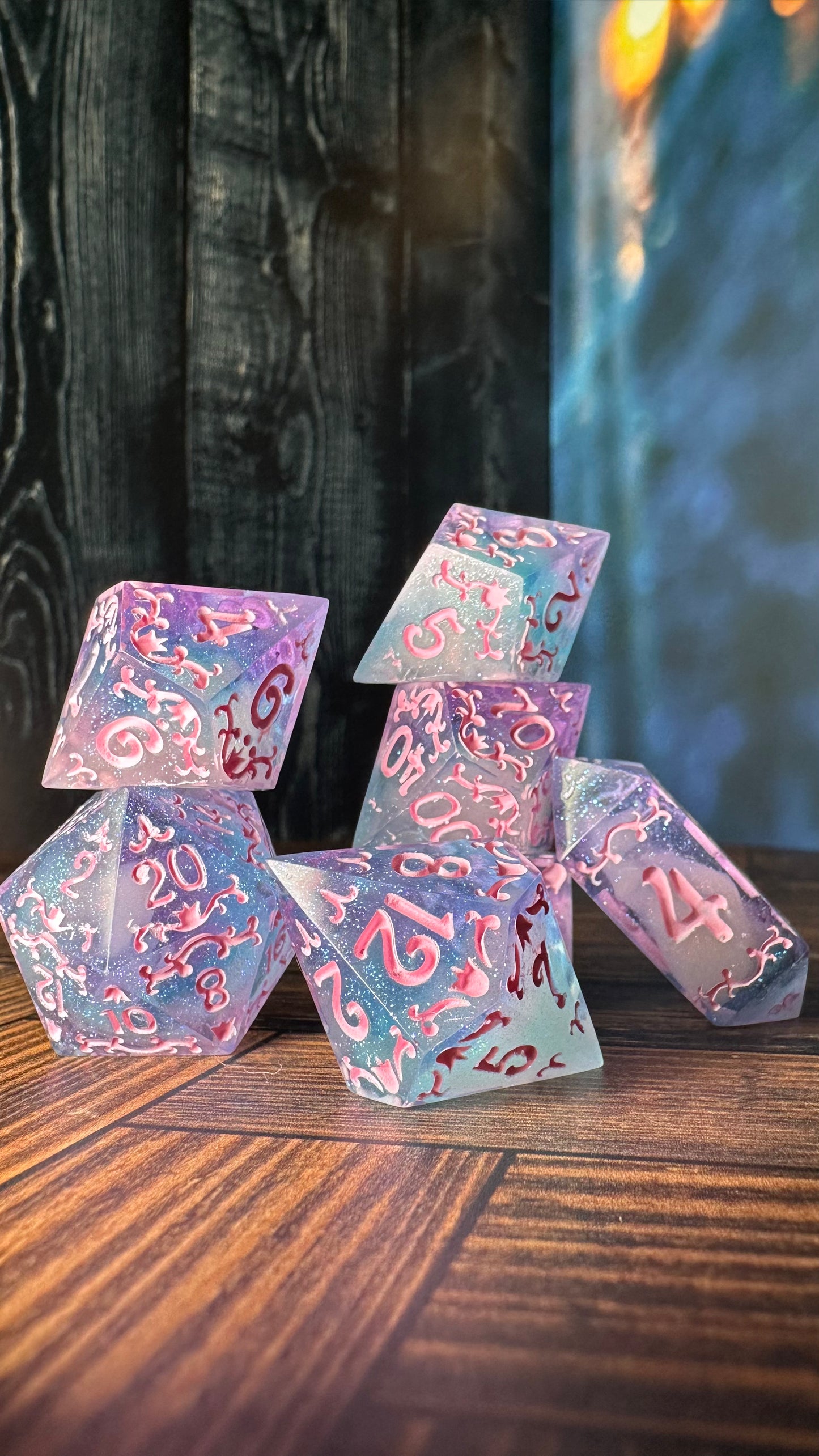 Cotton Candy Glitter Clouds  - 7 piece jumbo filigree dice set