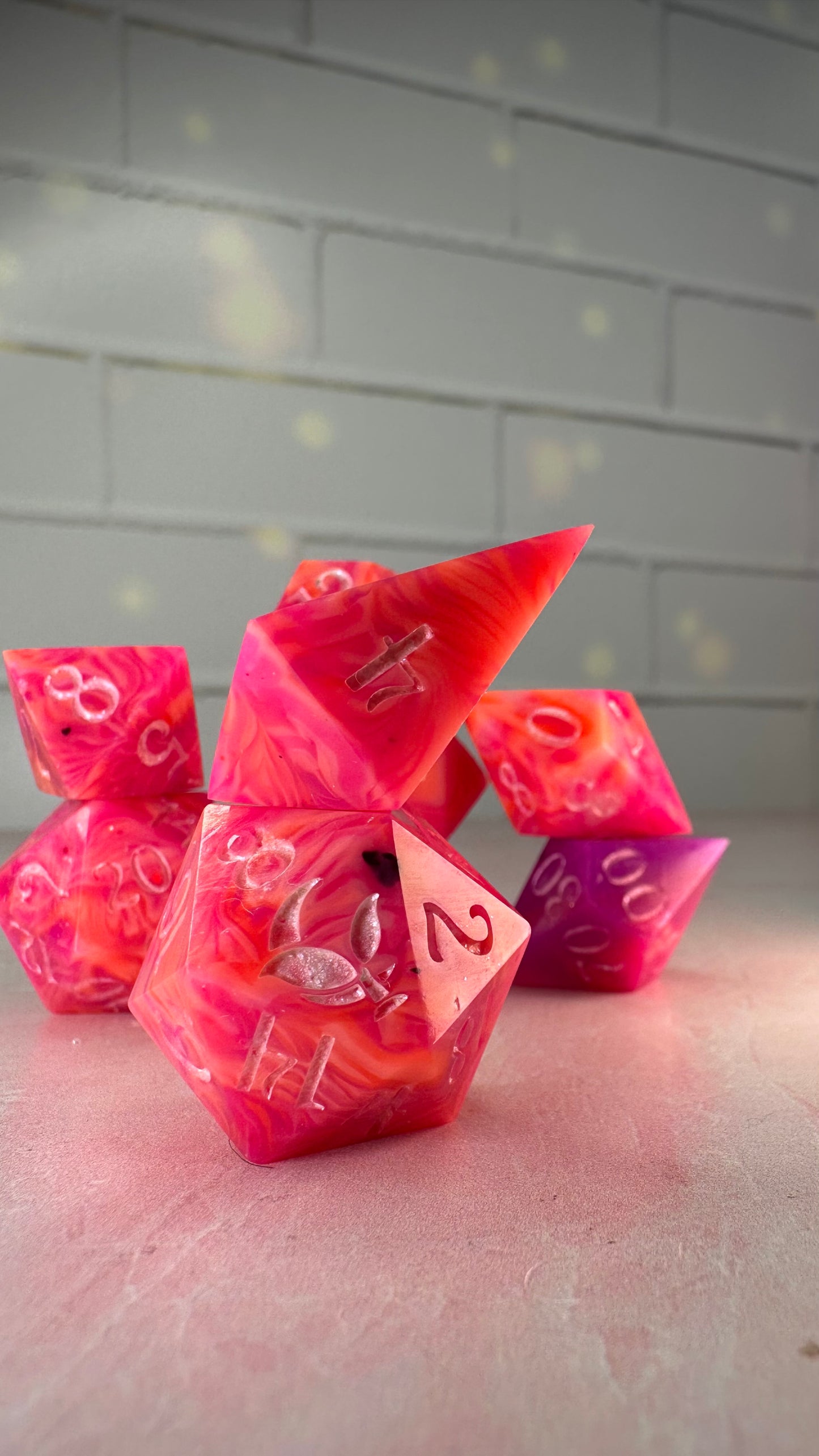 Lesbian Pride Sherbert - 8 piece polyhedral dice set