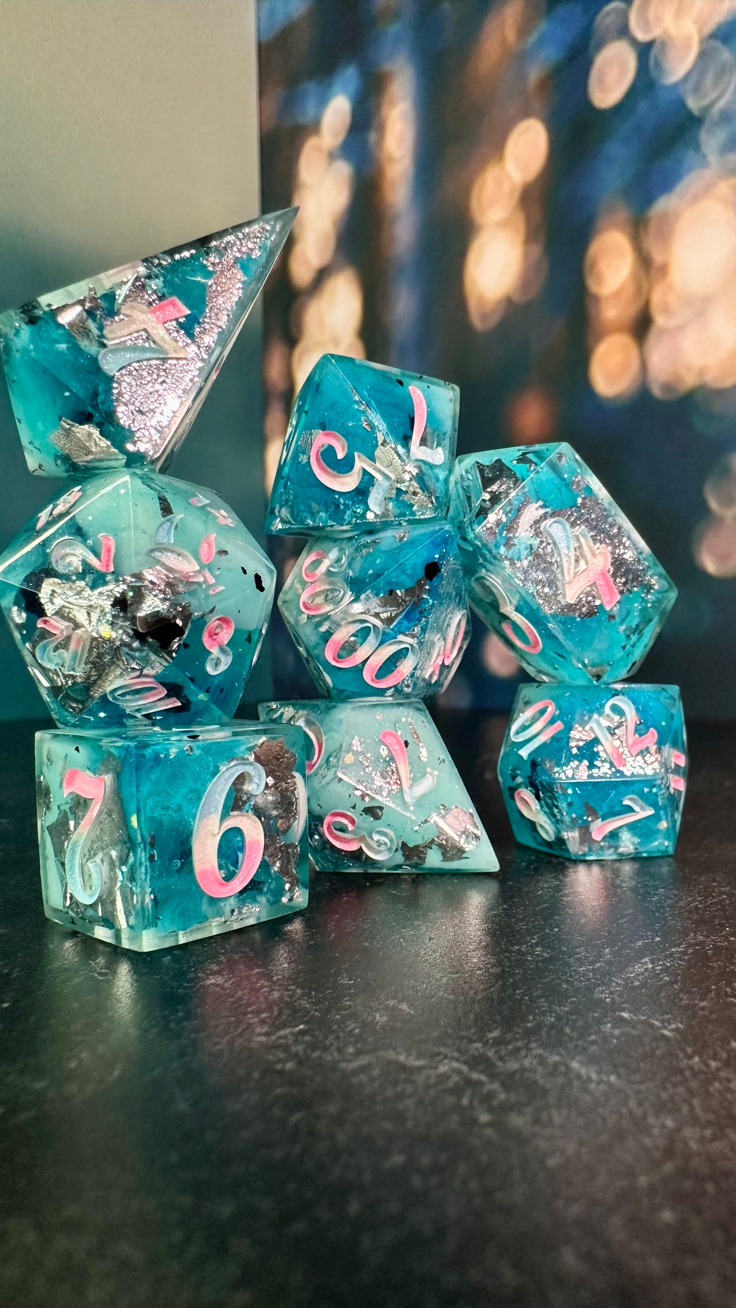 Trans Pride (Icy) 8 piece polyhedral dice set (Large) (Beta) Pobody's Nerfect