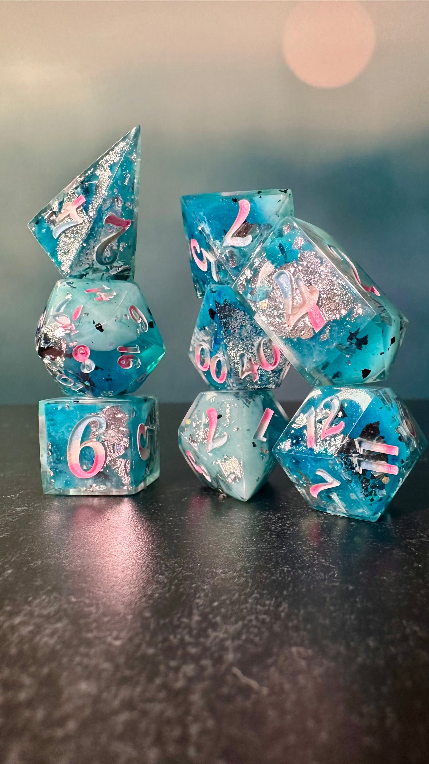 Trans Pride (Icy) 8 piece polyhedral dice set (Large) (Beta) Pobody's Nerfect