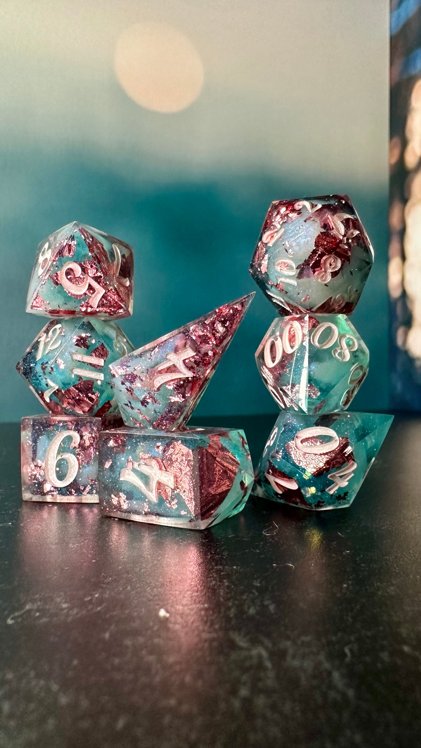 Trans Pride (Dreamy) 8 piece polyhedral dice set (Large) (Beta) Pobody's Nerfect