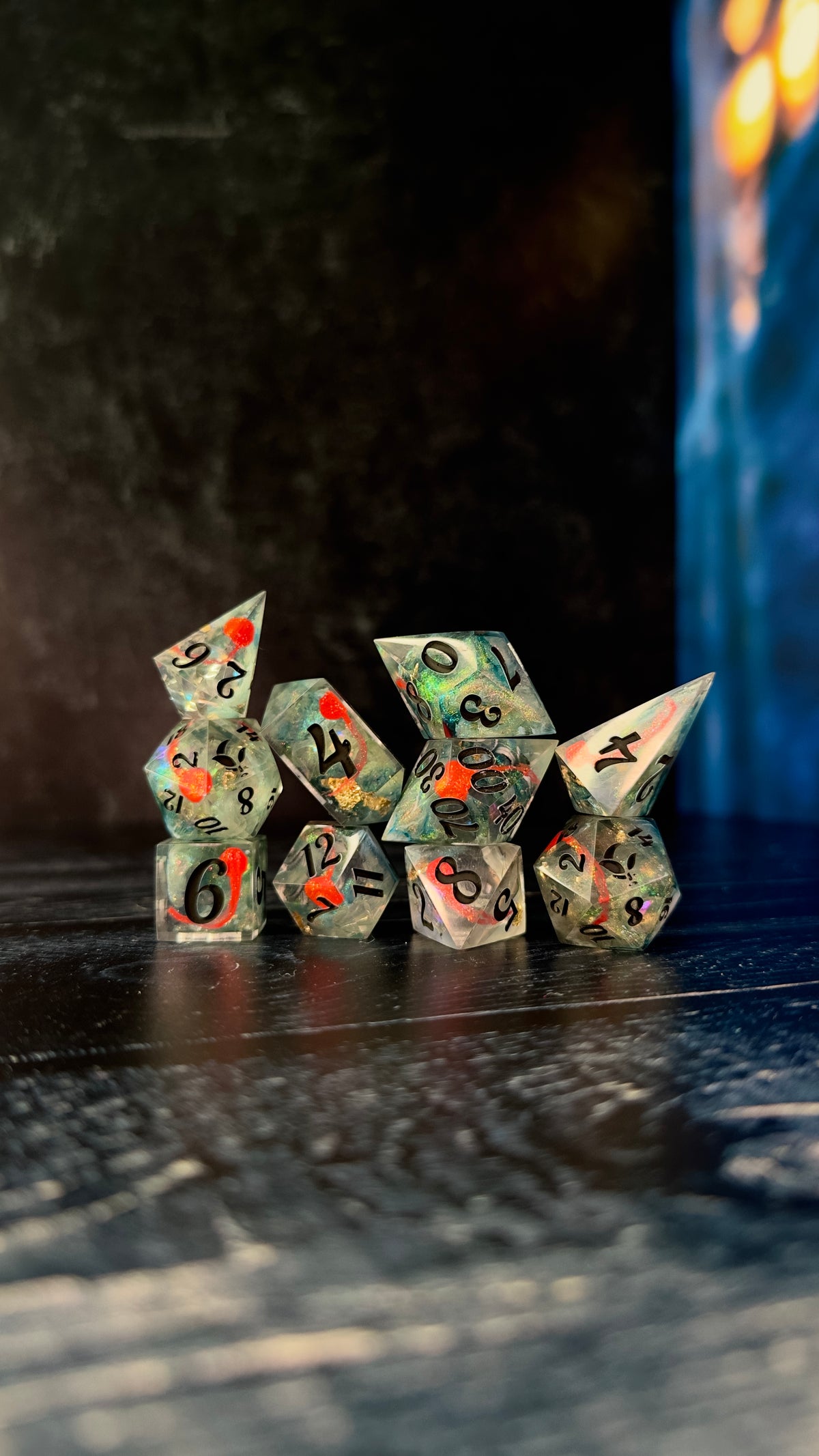 Petrova Line v1: Moonrise-8 piece polyhedral dice set (Large)