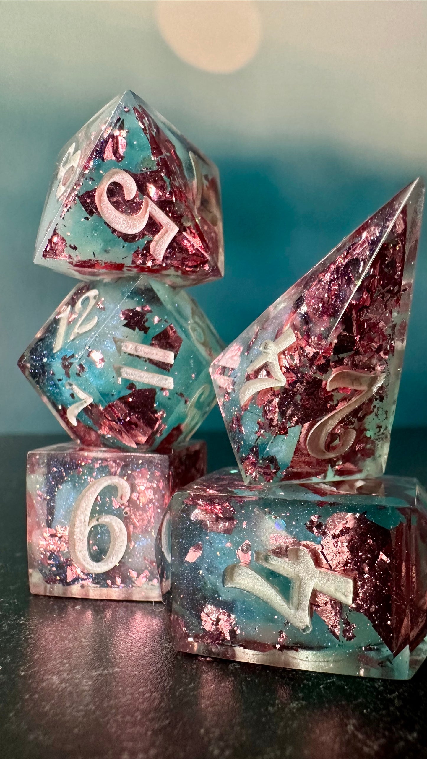 Trans Pride (Dreamy) 8 piece polyhedral dice set (Large) (Beta) Pobody's Nerfect