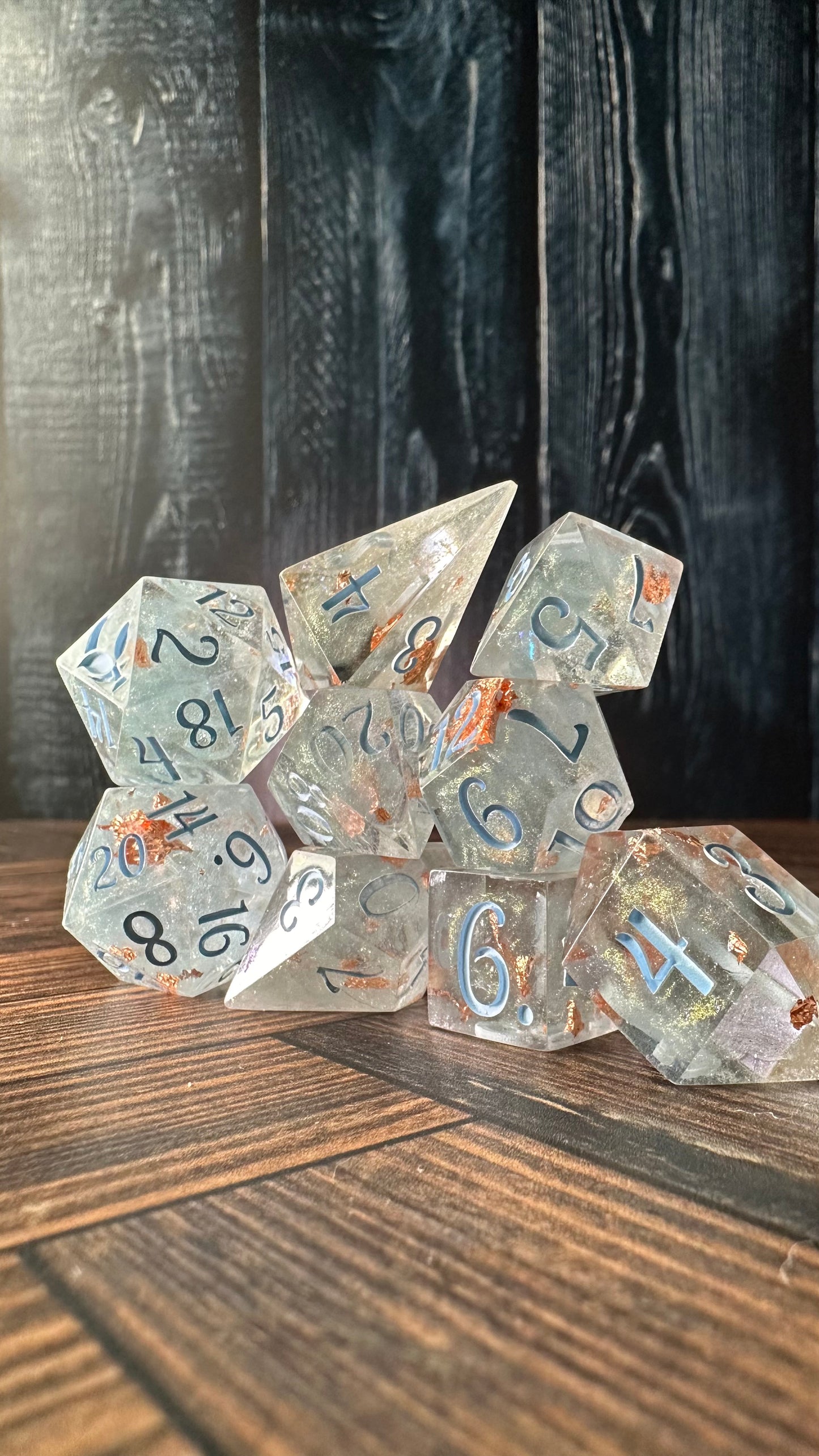 Glass slipper -8 piece polyhedral dice set