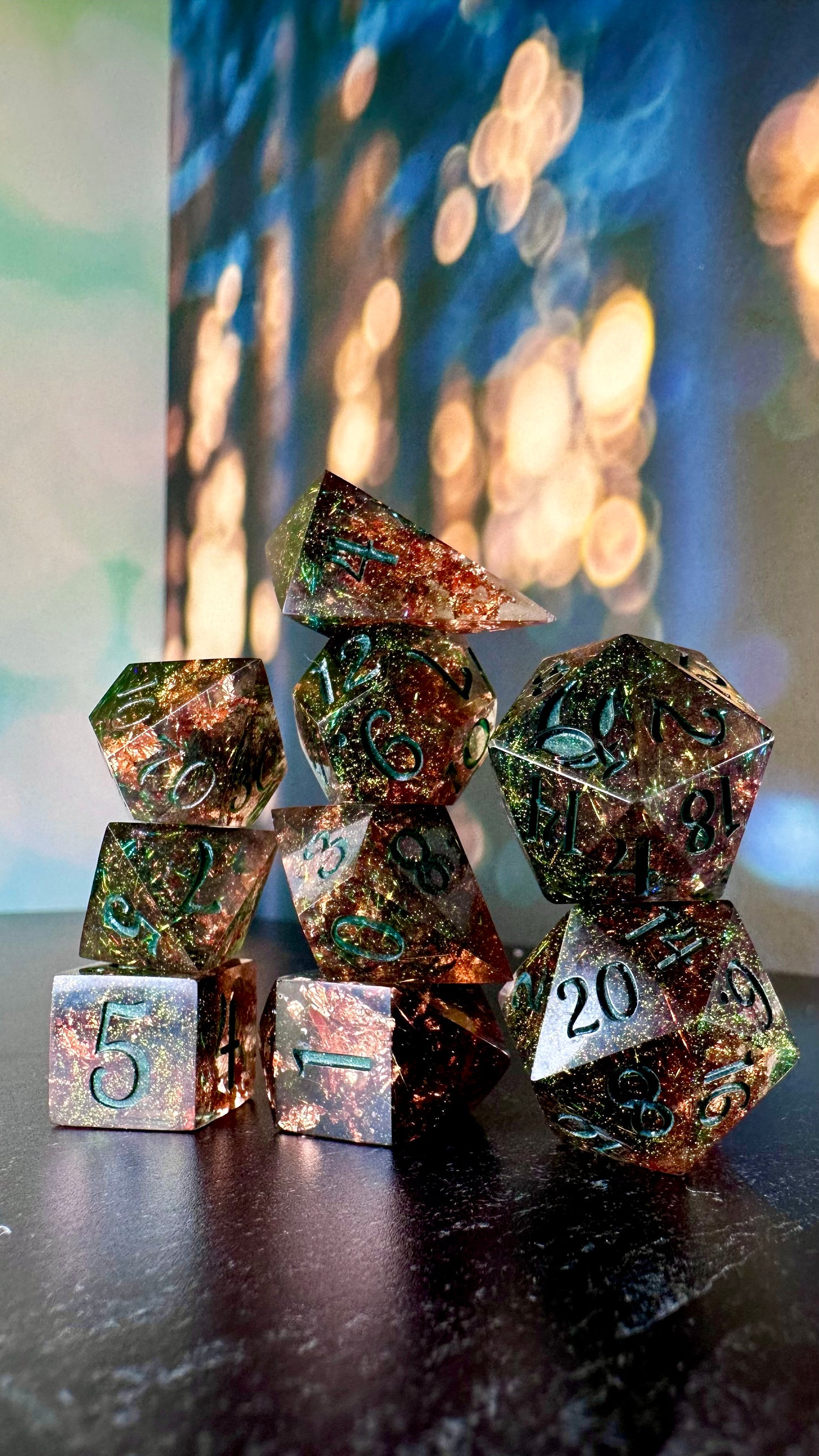 Crown Prince of the Valbaran Fae-  8 piece polyhedral dice set