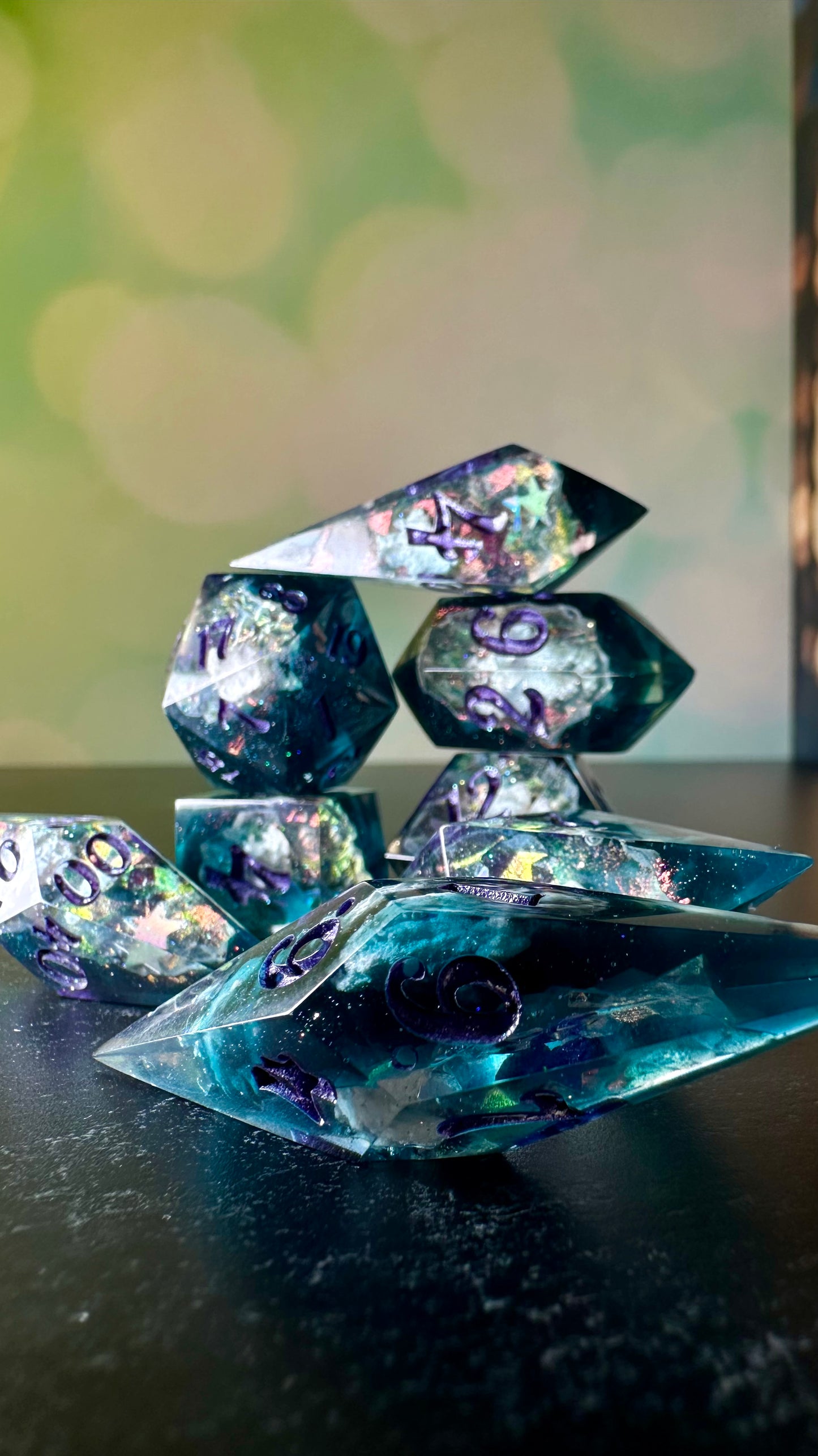 Twilight Cosmic Sky Geode - 8 piece polyhedral dice set- (Pointy Bois)- Pobody’s Nerfect