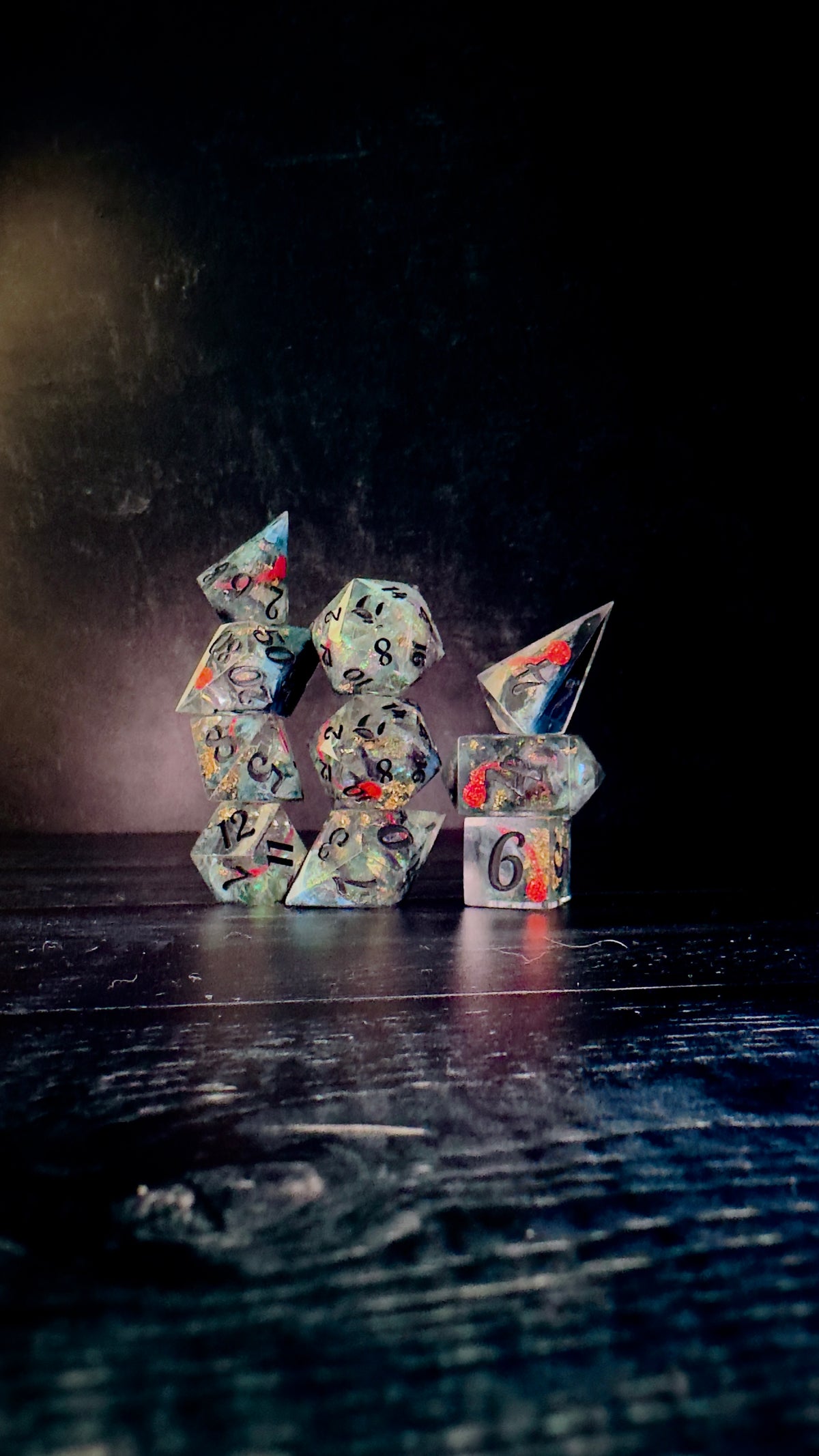 Petrova Line v2-Moonset (Pobody’s Nerfect) -8 piece polyhedral dice set (Large)