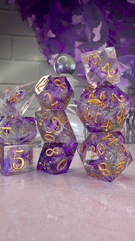 The Sisters Featherington- 8 piece polyhedral dice set