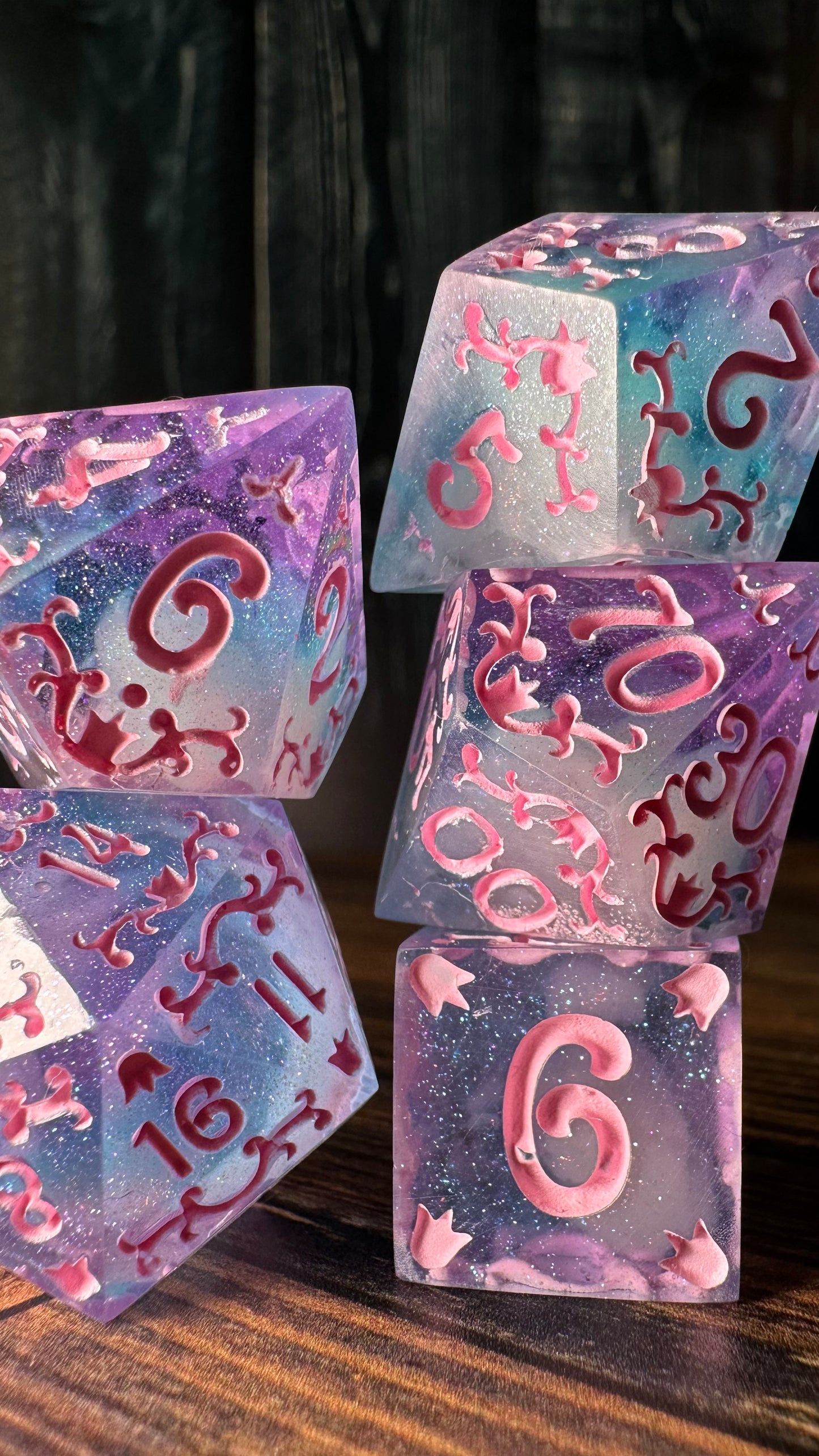 Cotton Candy Glitter Clouds  - 7 piece jumbo filigree dice set