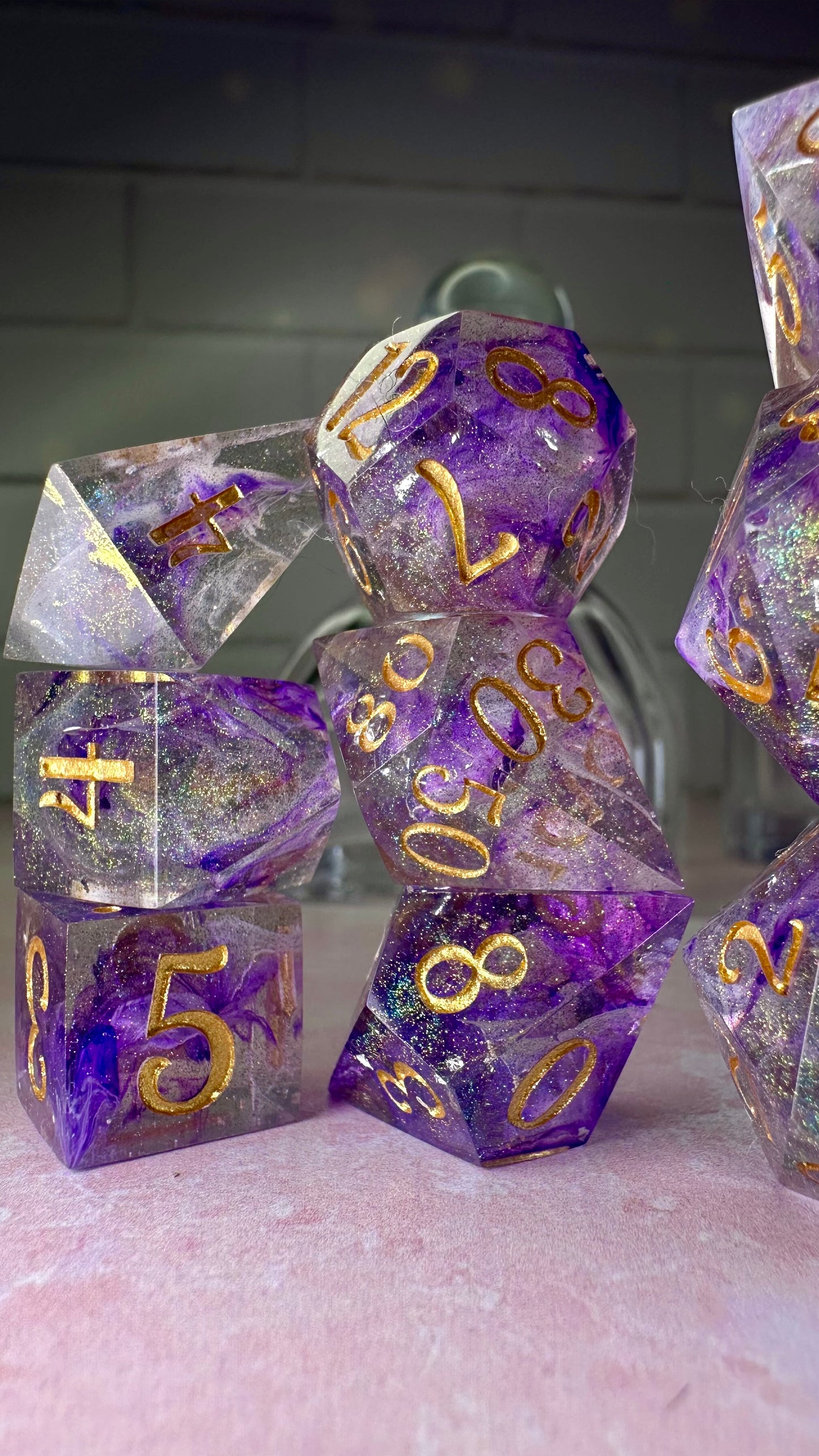 The Sisters Featherington- 8 piece polyhedral dice set