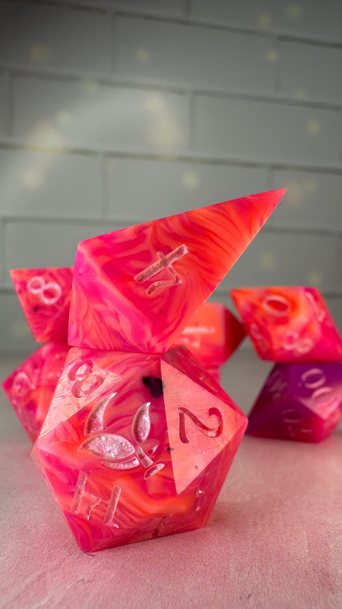 Lesbian Pride Sherbert - 8 piece polyhedral dice set