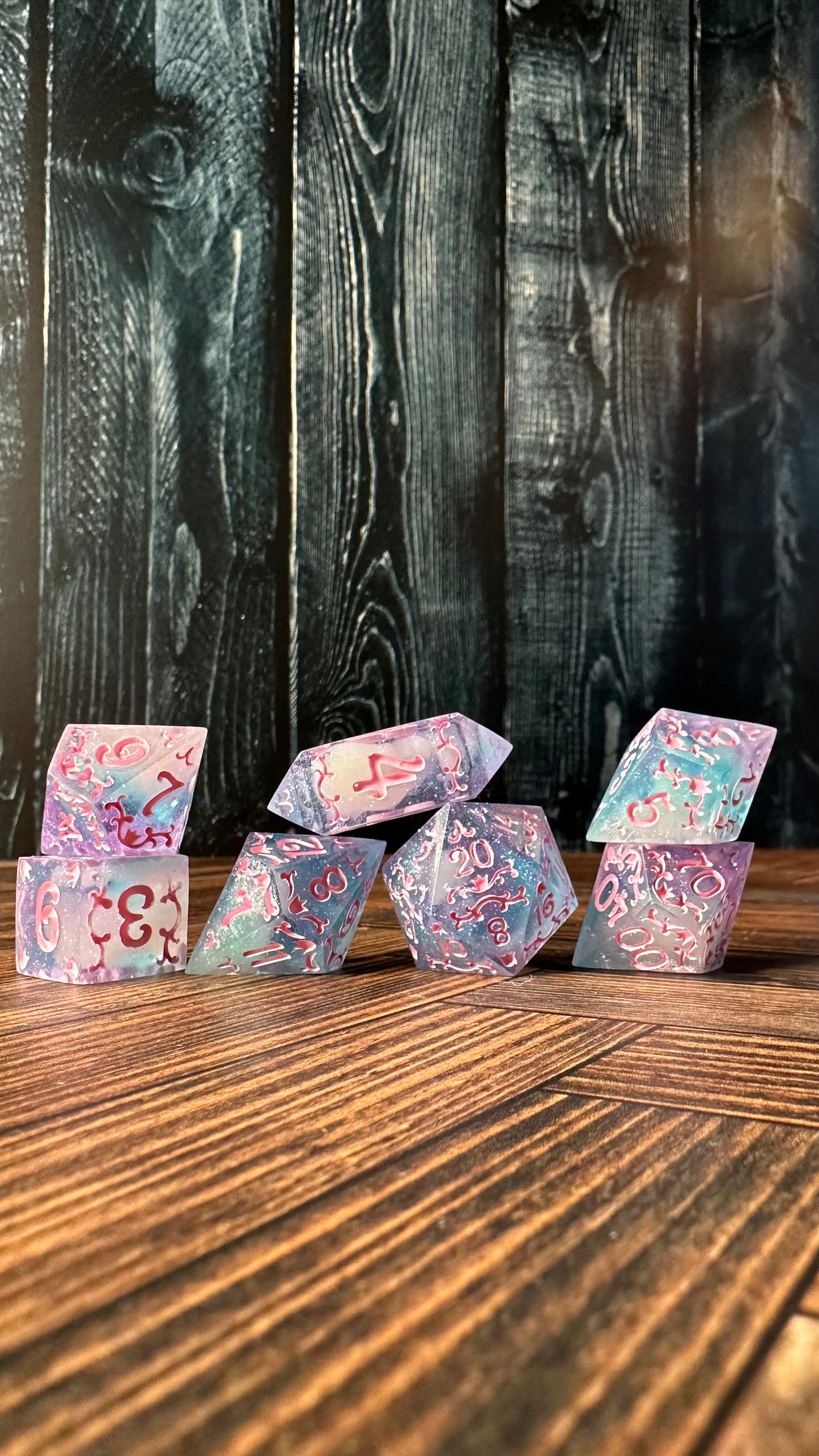 Cotton Candy Glitter Clouds  - 7 piece jumbo filigree dice set