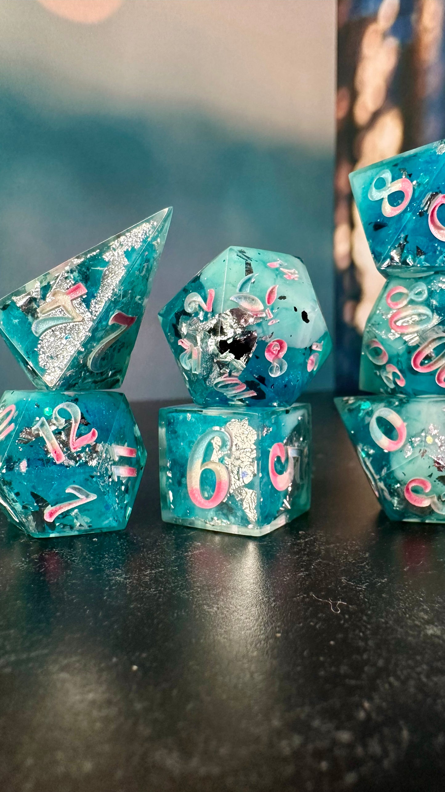 Trans Pride (Icy) 8 piece polyhedral dice set (Large) (Beta) Pobody's Nerfect