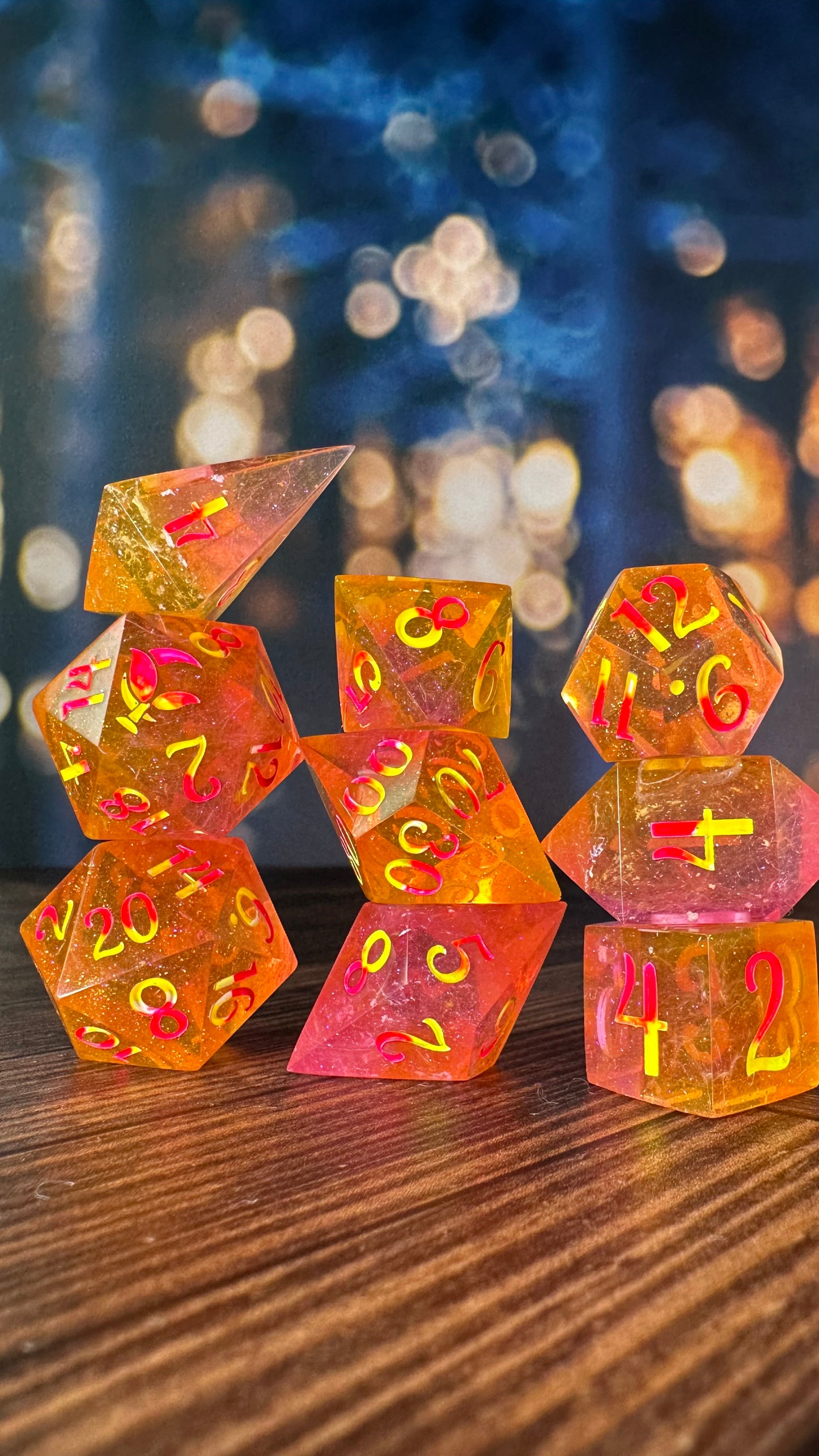 Fangs and Bangs- 8 piece polyhedral dice set