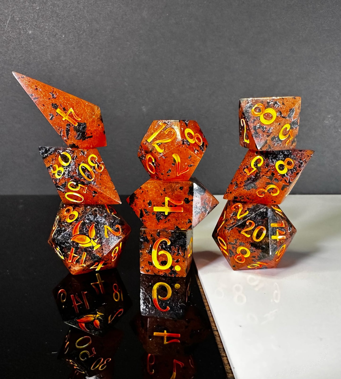 Burning Embers-8 piece polyhedral dice set