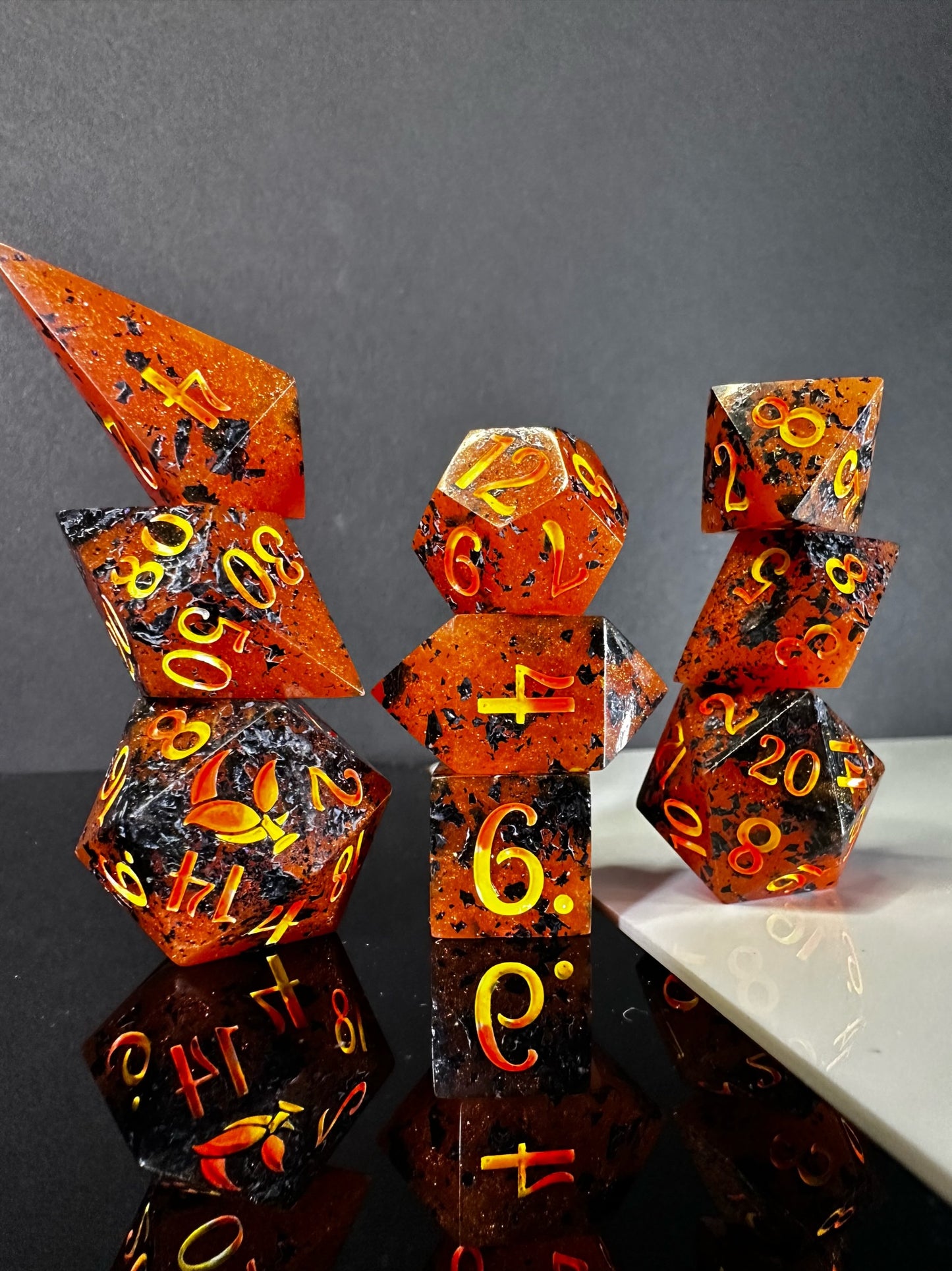 Burning Embers-8 piece polyhedral dice set