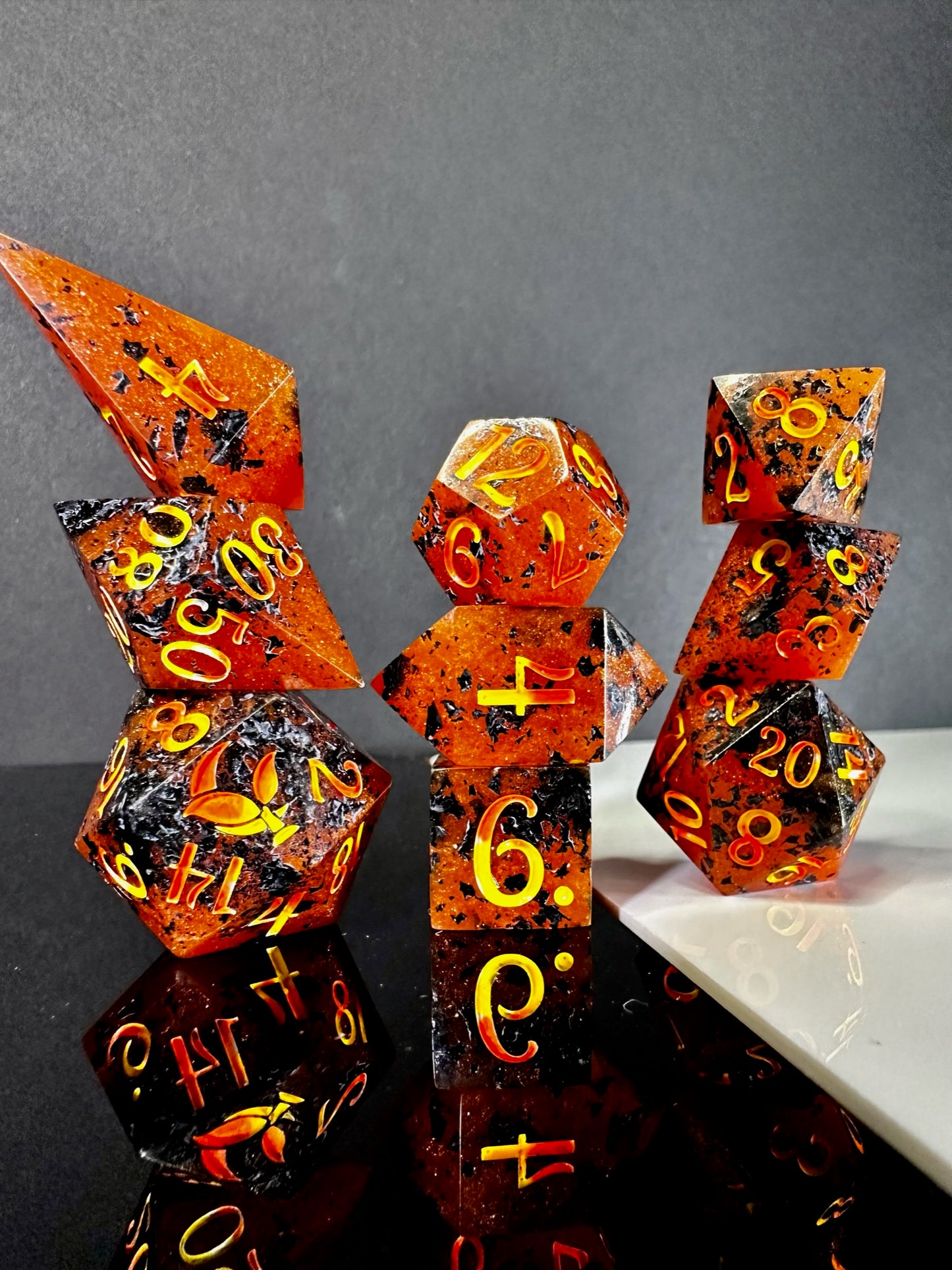 Burning Embers-8 piece polyhedral dice set