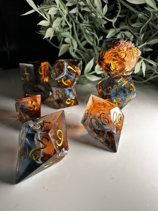 Blue and Orange-8 piece split color dice set