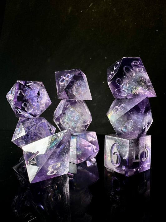 Lilac Galaxies-8 piece polyhedral dice set(Pobody’s Nerfect)