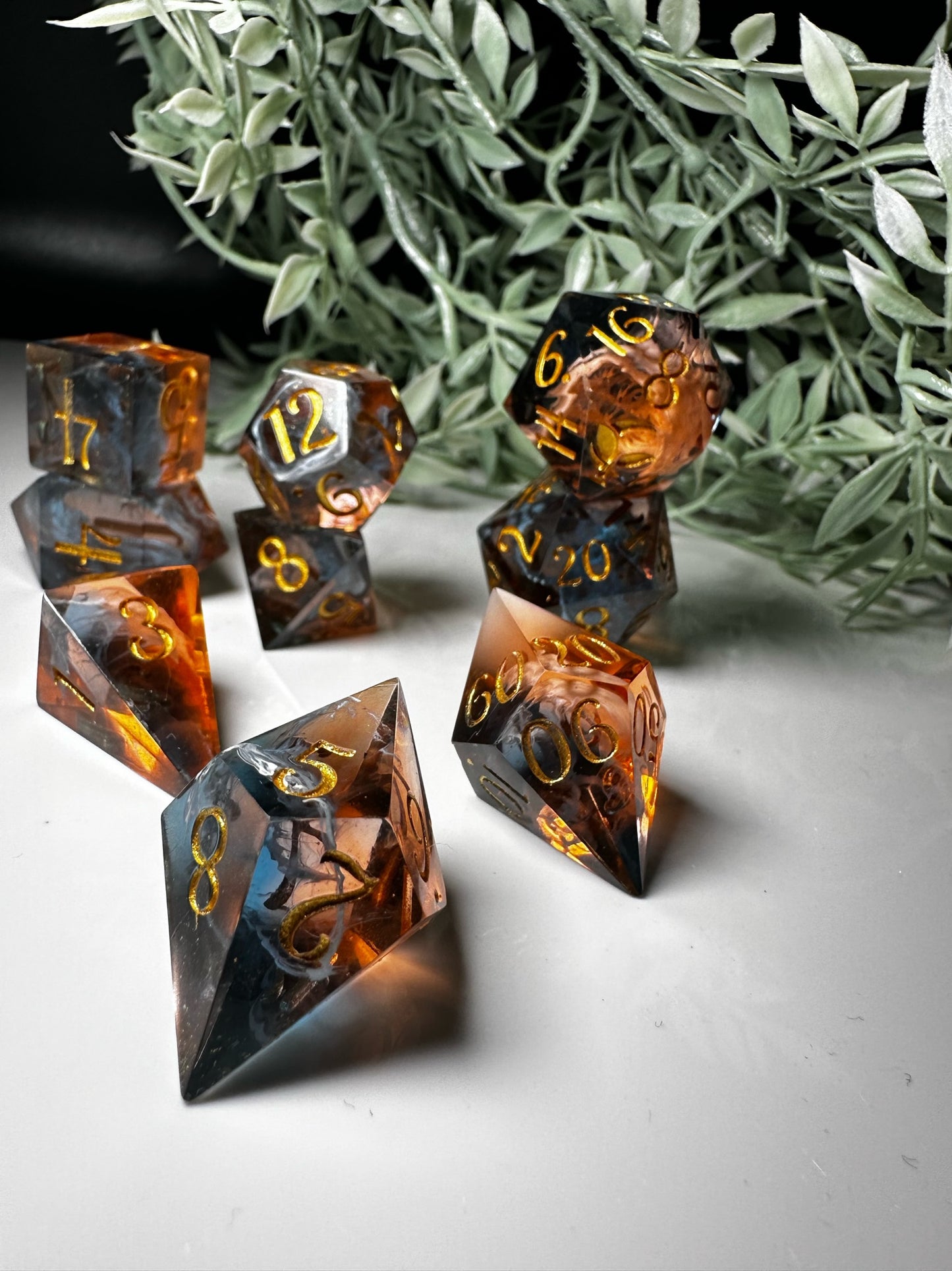 Blue and Orange-8 piece split color dice set